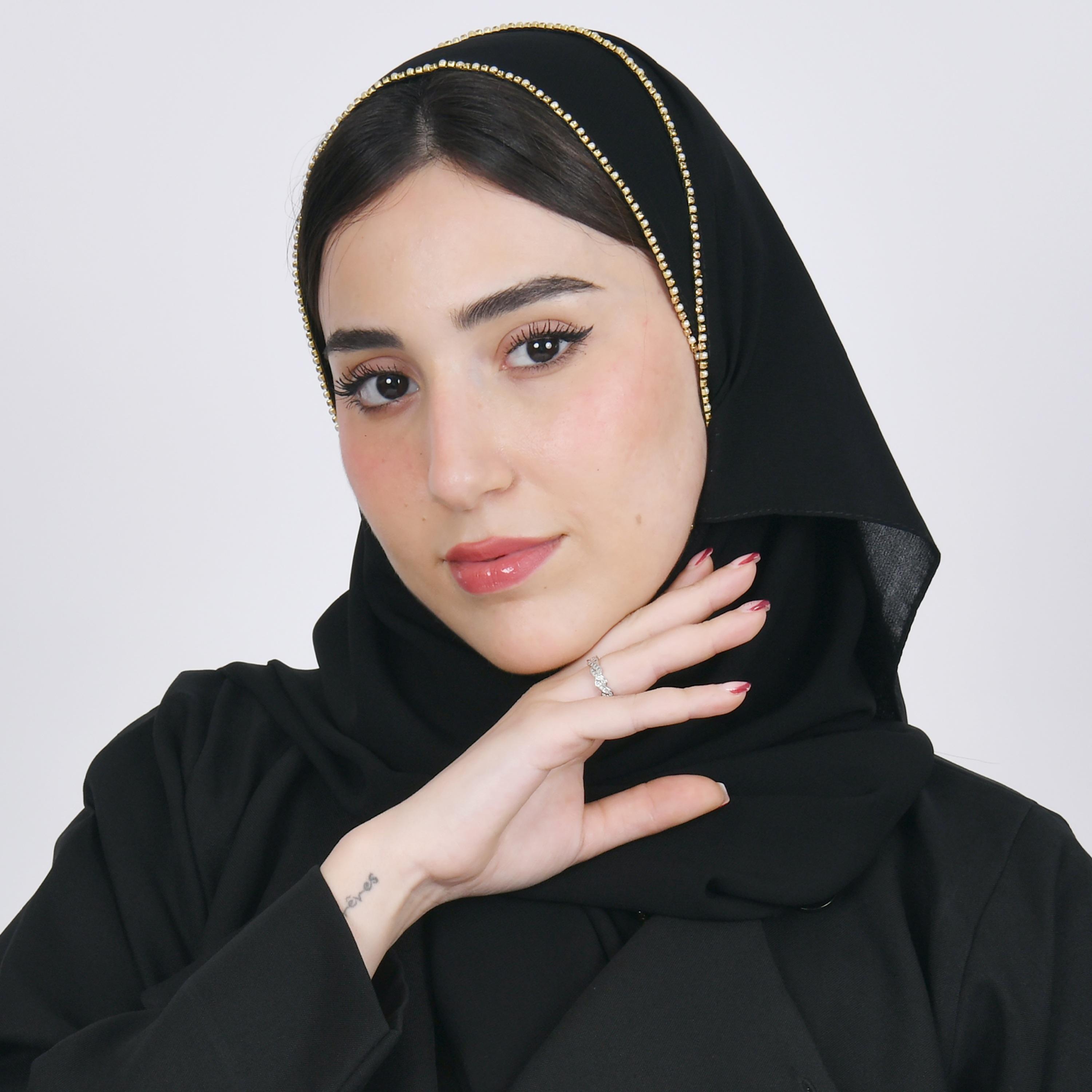 Hawraa Black Beaded Satin Hijab-women-arabicclothing-headscarf-hijab-image-1