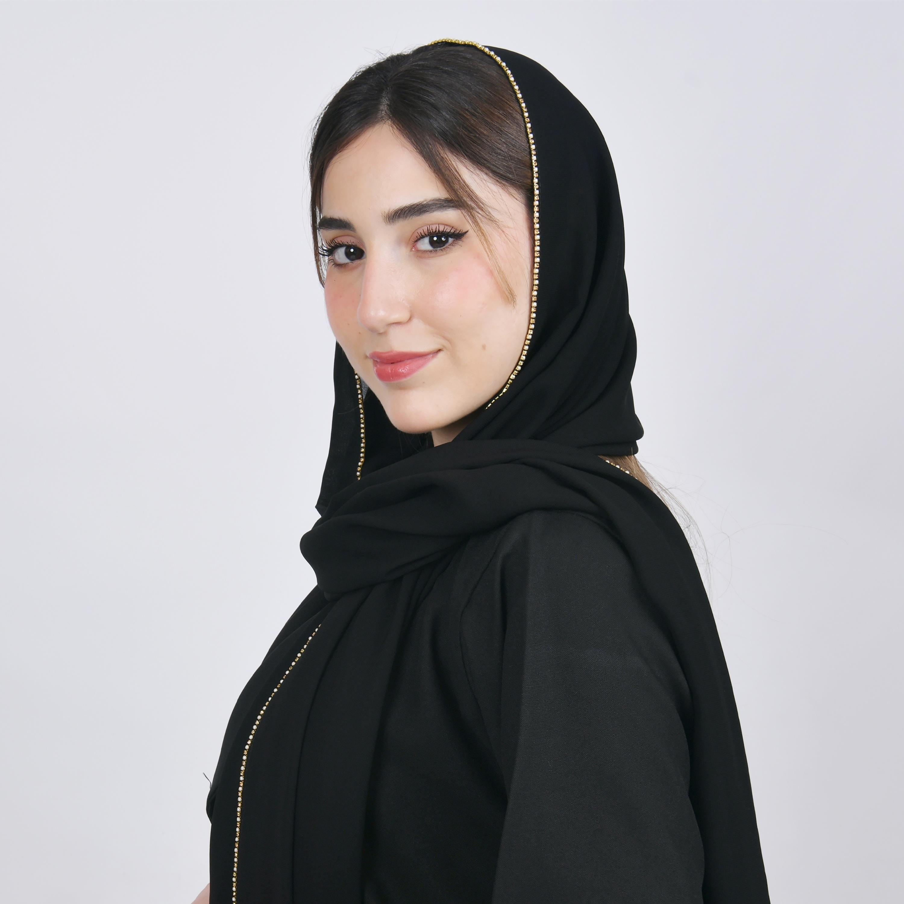 Hawraa Black Beaded Satin Hijab-women-arabicclothing-headscarf-hijab-image-2