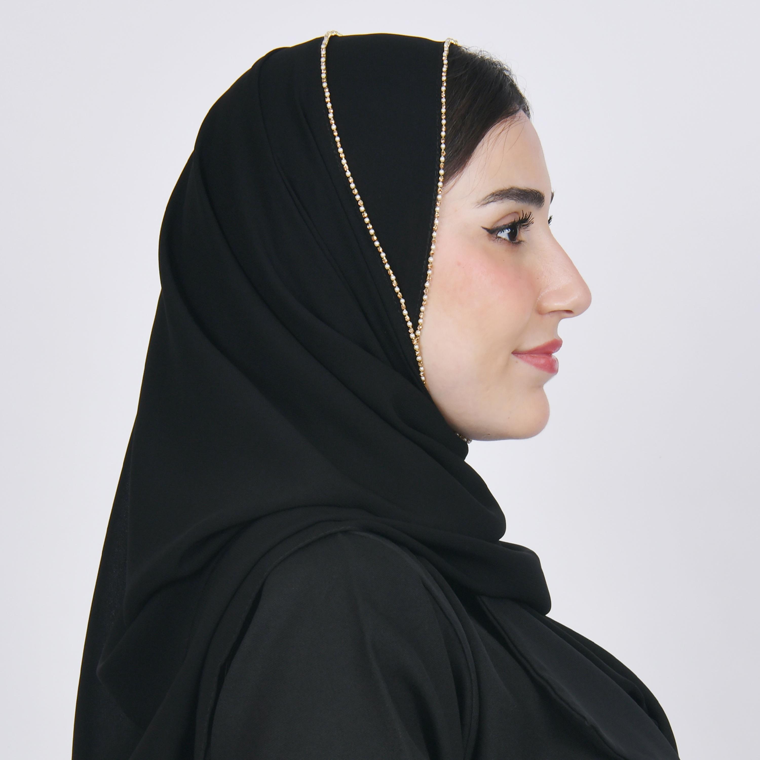 Hawraa Black Beaded Satin Hijab-women-arabicclothing-headscarf-hijab-image-3