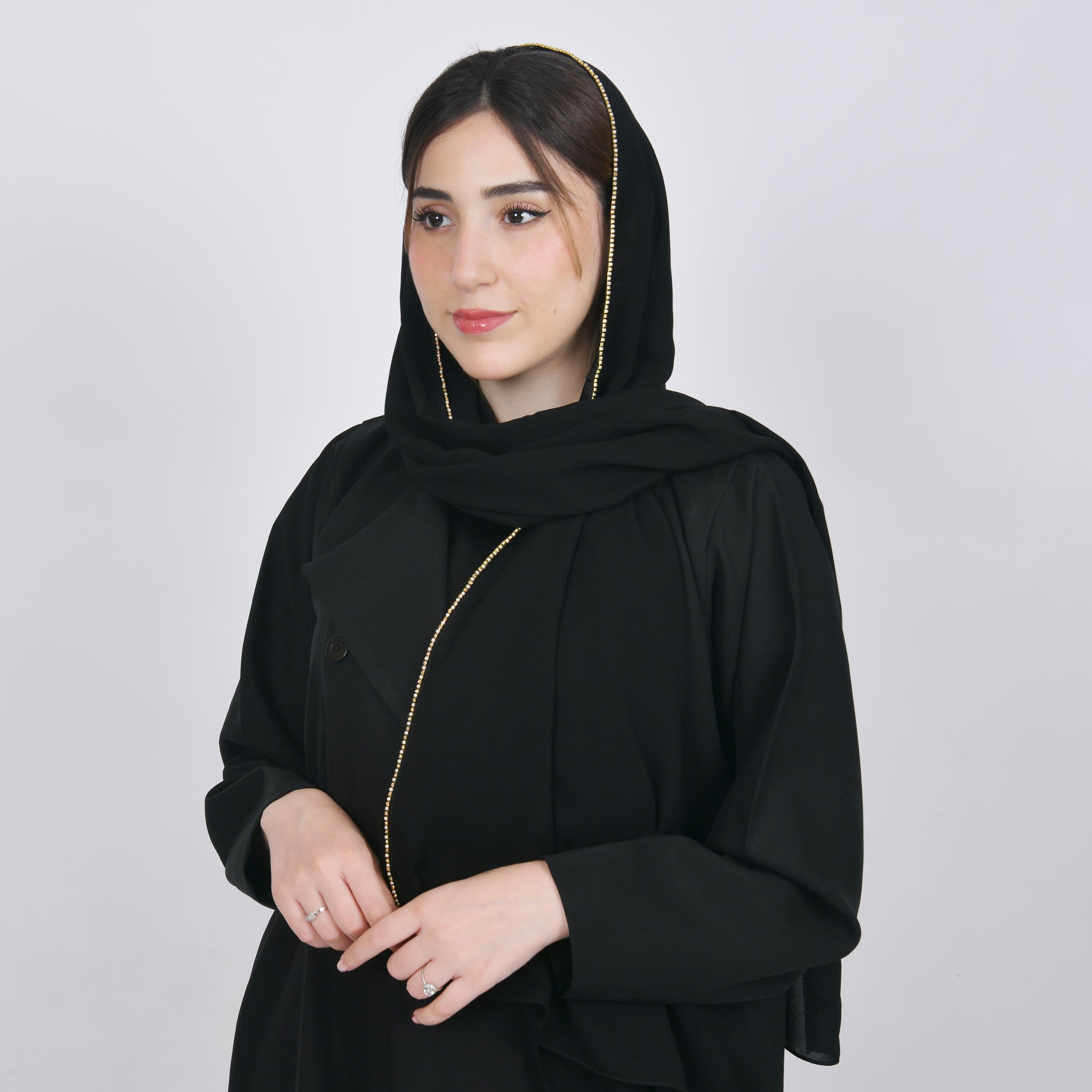 Hawraa Black Beaded Satin Hijab-women-arabicclothing-headscarf-hijab-image-4