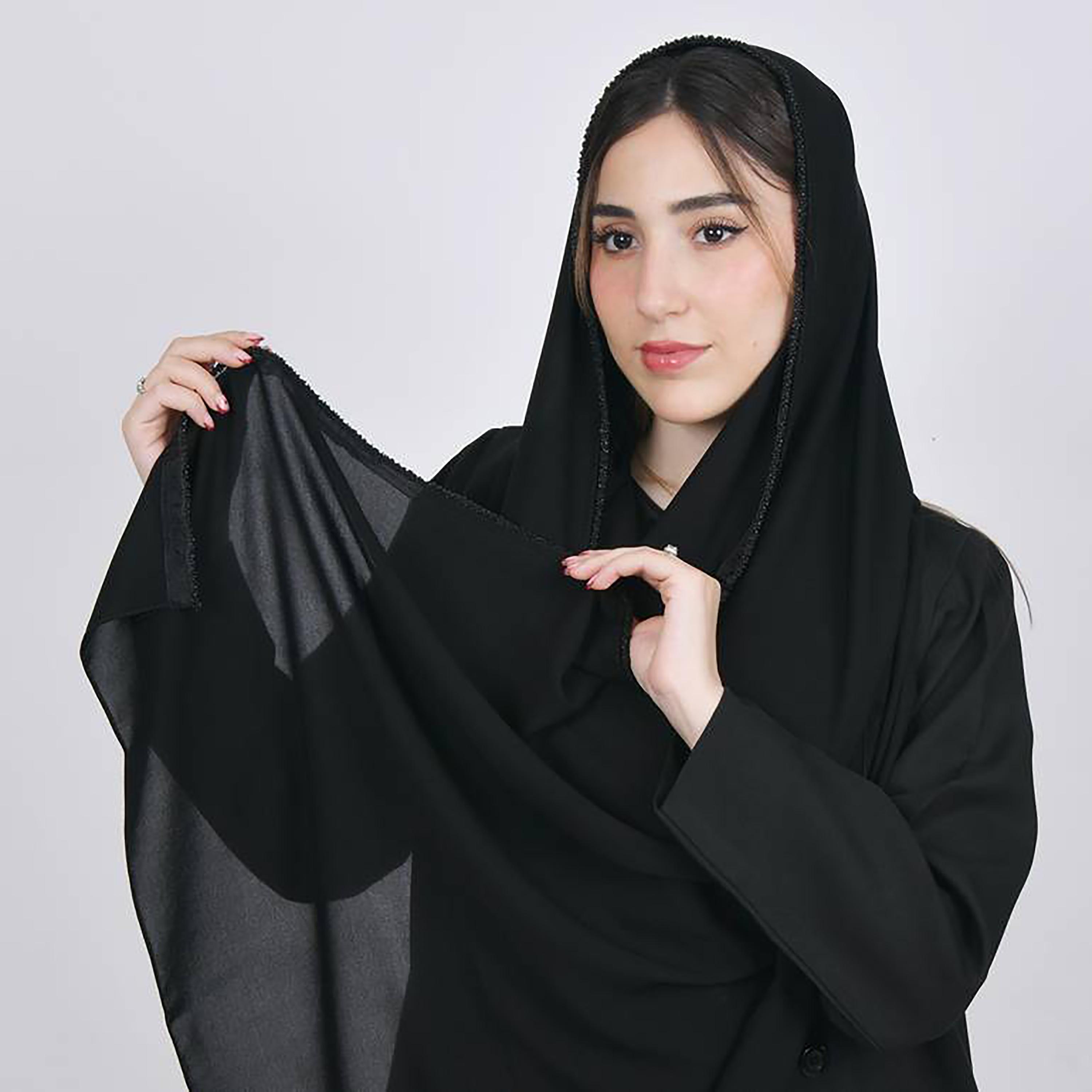 Hawraa Black Beaded Satin Hijab-women-arabicclothing-headscarf-hijab-image-4