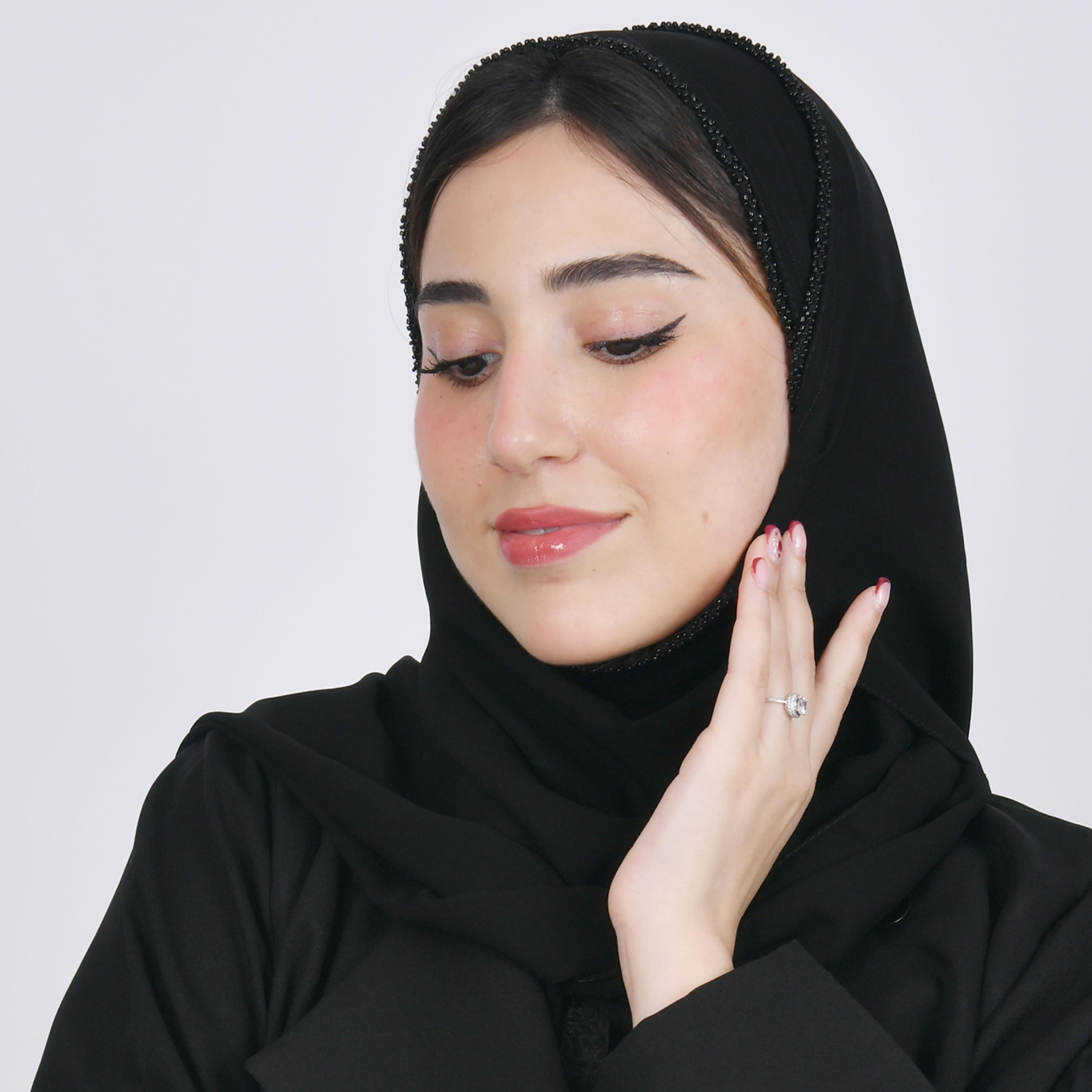 Hawraa Black Beaded Satin Hijab-women-arabicclothing-headscarf-hijab-image-2
