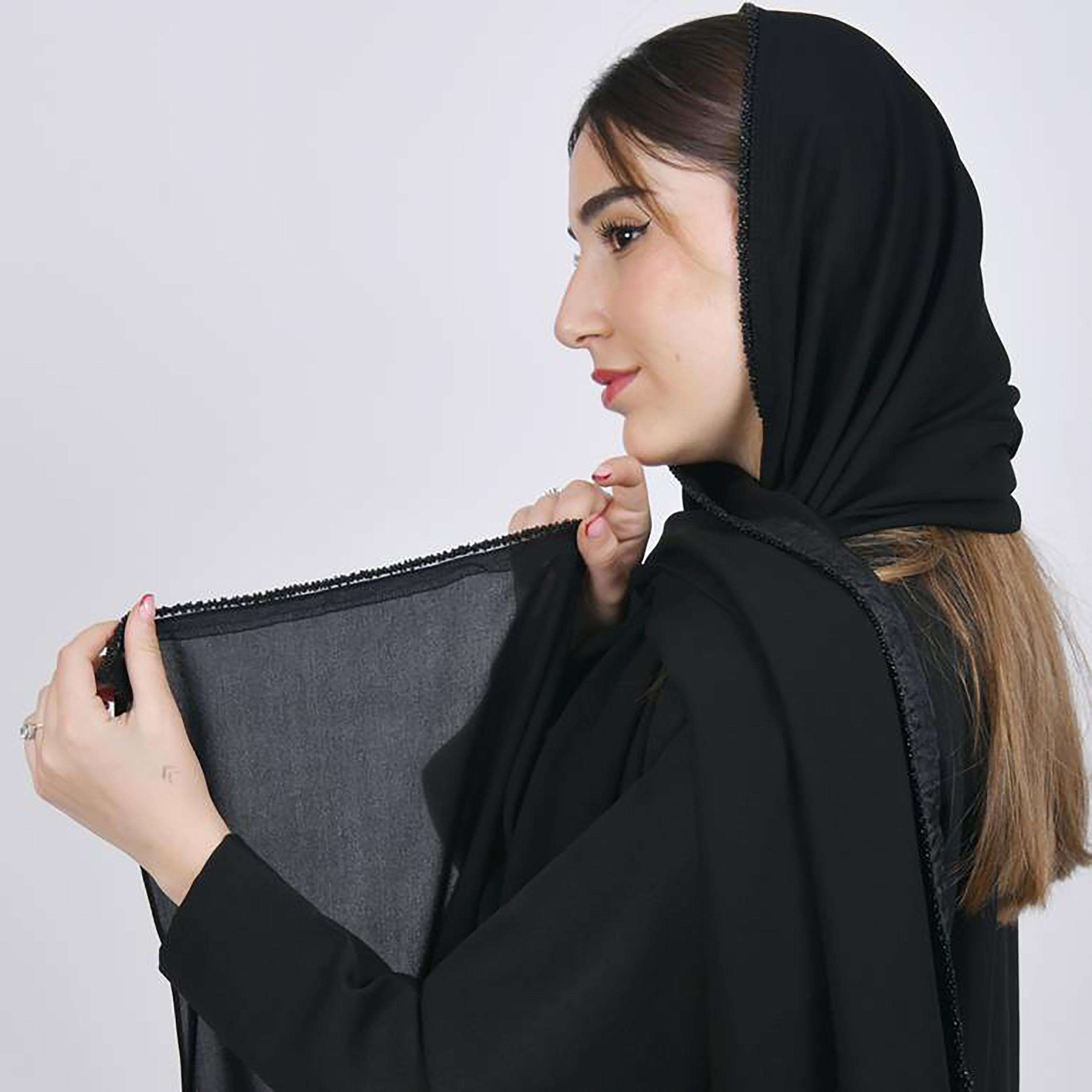 Hawraa Black Beaded Satin Hijab-women-arabicclothing-headscarf-hijab-image-3