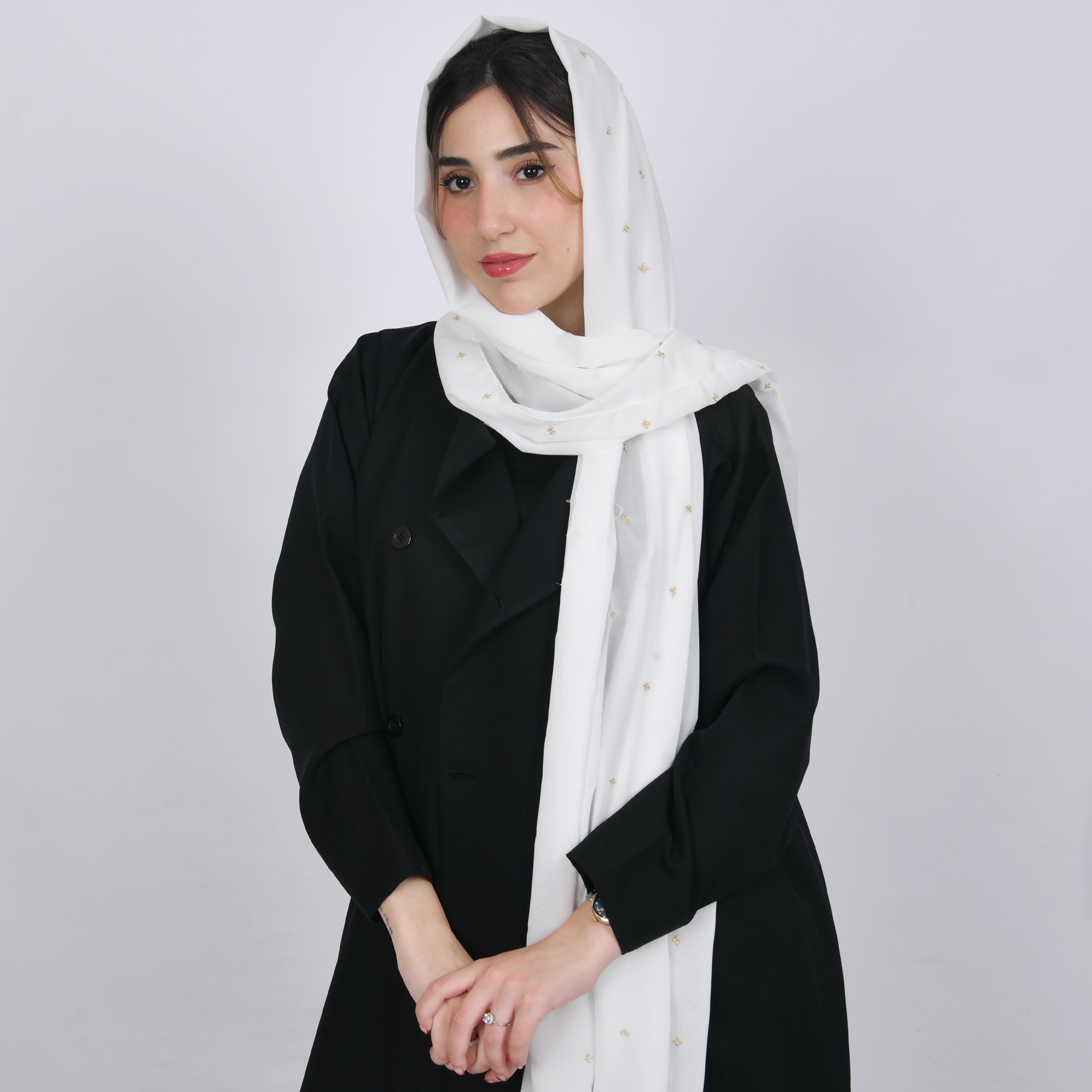 Hawraa White Golden Embroidered Satin Hijab-women-arabicclothing-headscarf-hijab-image-1
