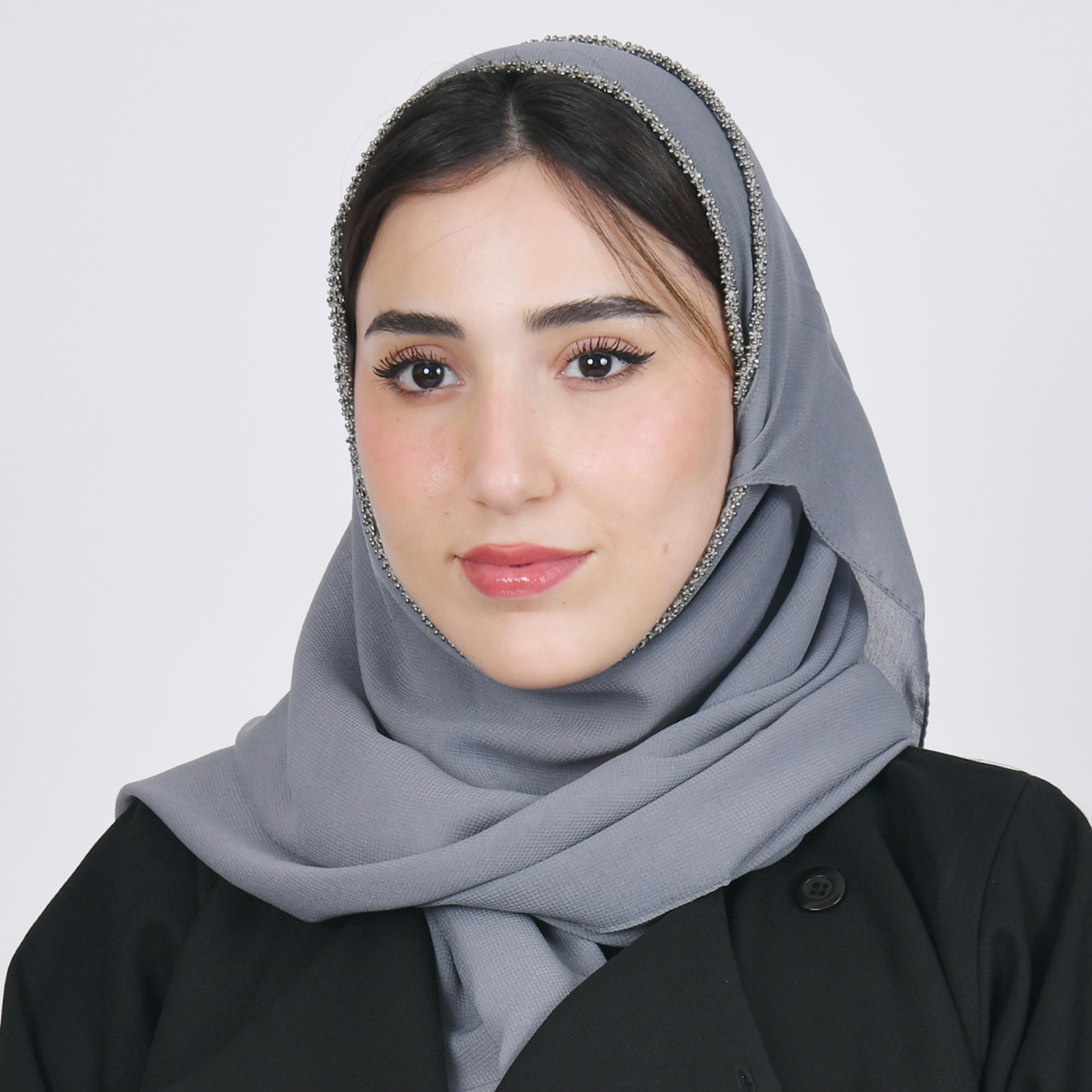 Hawraa Grey Beaded Satin Hijab-women-arabicclothing-headscarf-hijab-image-1