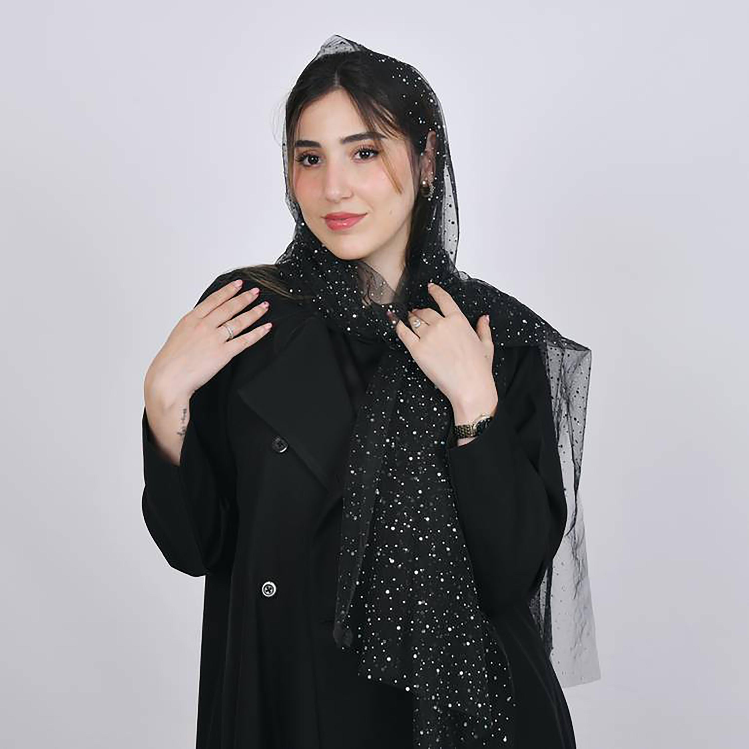 Hawraa Black Embellished Crepe Hijab-women-arabicclothing-headscarf-hijab-image-4