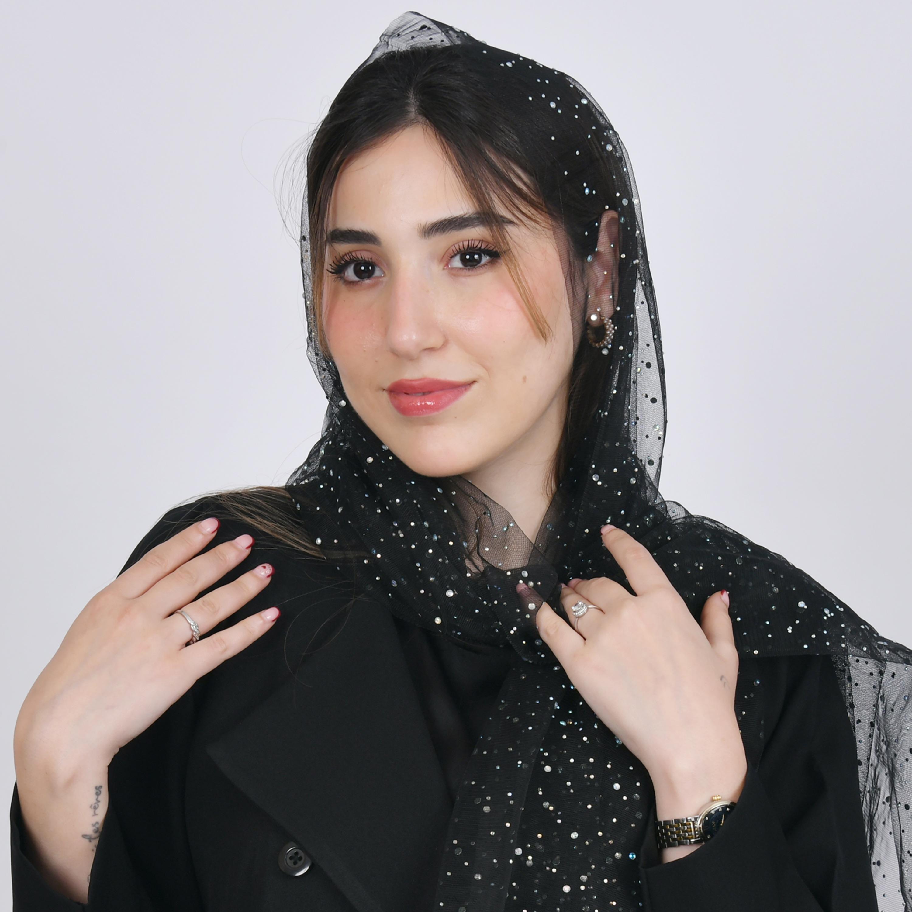 Hawraa Black Embellished Crepe Hijab-women-arabicclothing-headscarf-hijab-image-1