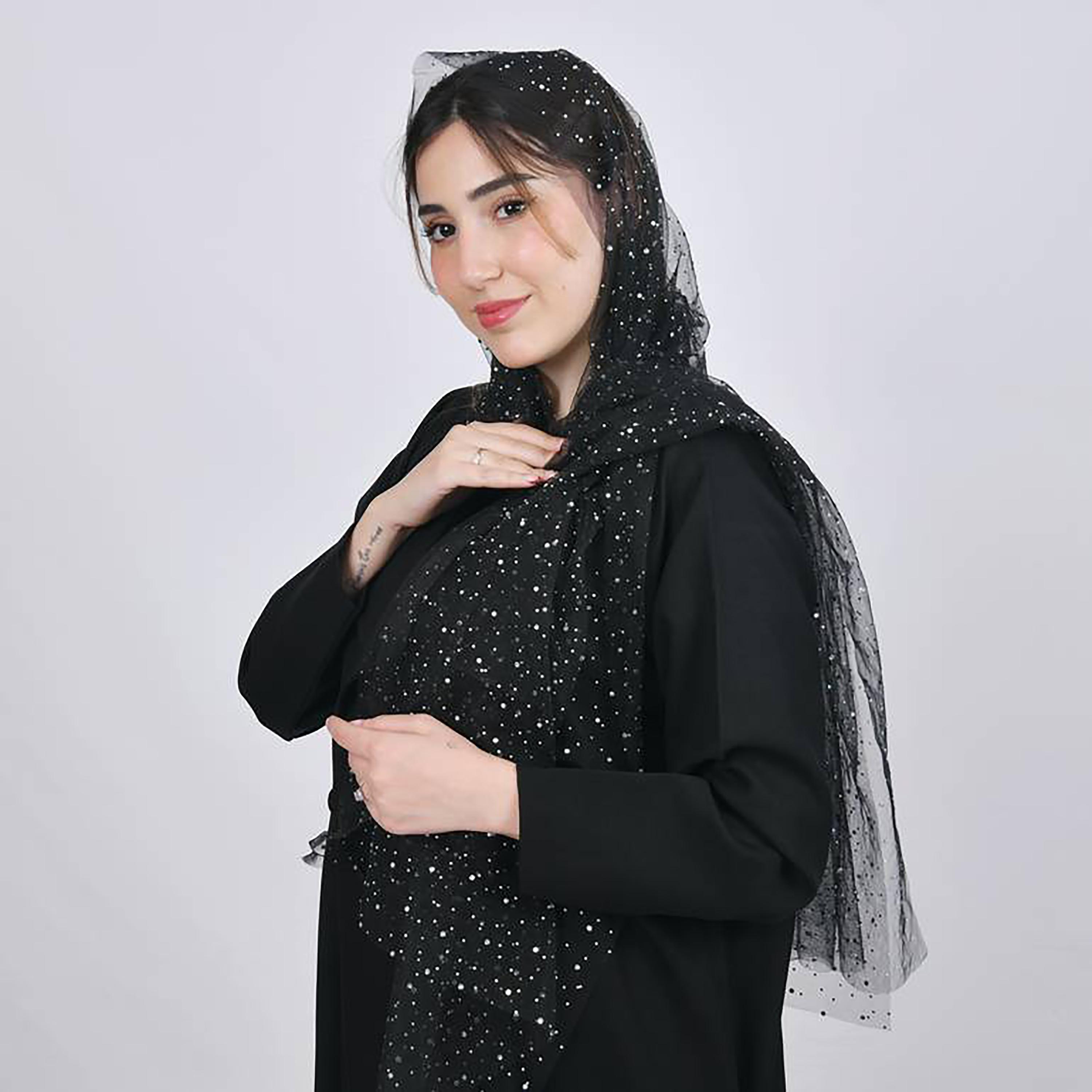 Hawraa Black Embellished Crepe Hijab-women-arabicclothing-headscarf-hijab-image-2