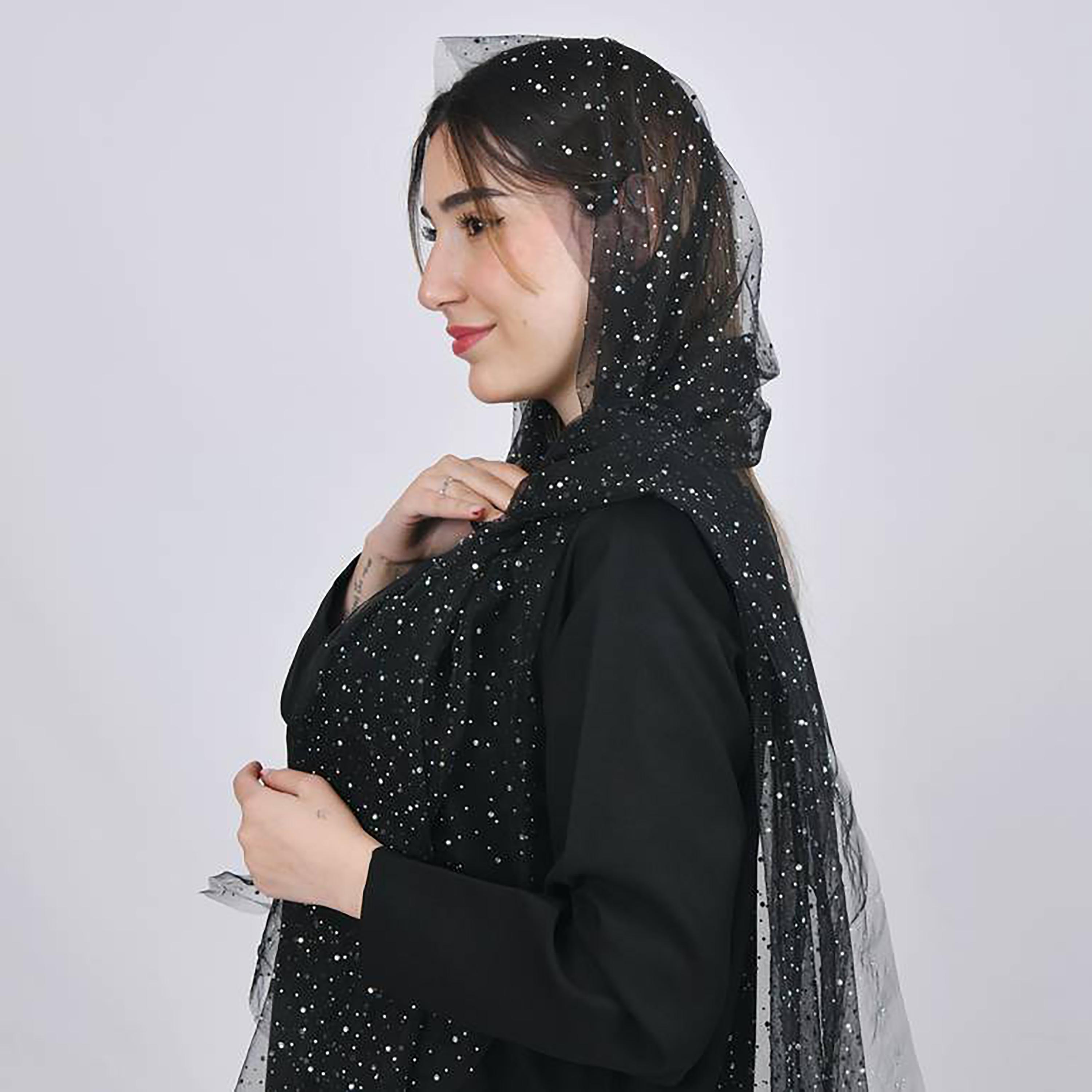 Hawraa Black Embellished Crepe Hijab-women-arabicclothing-headscarf-hijab-image-3
