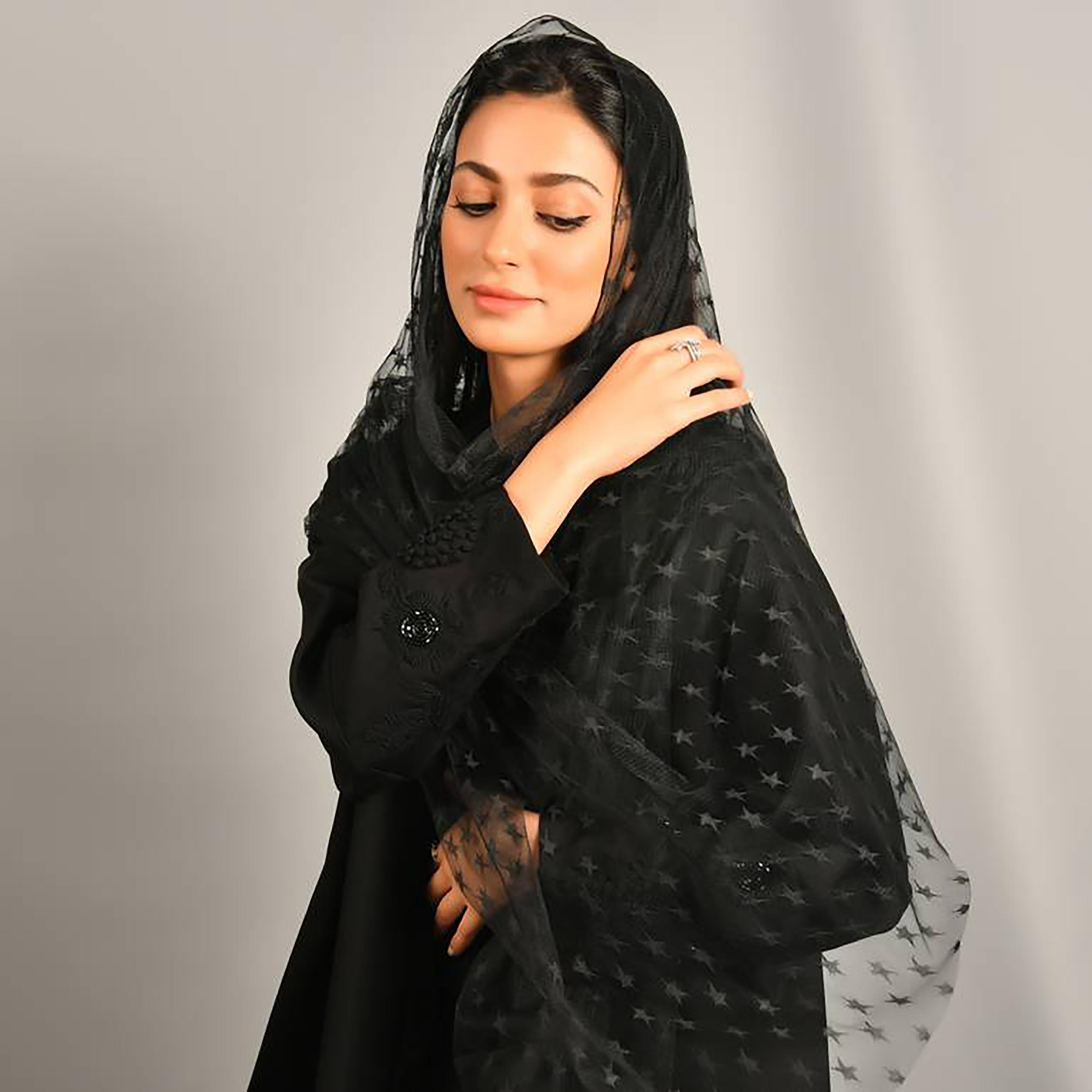 Hawraa Black Star Embroidery Crepe Hijab-women-arabicclothing-headscarf-hijab-image-1