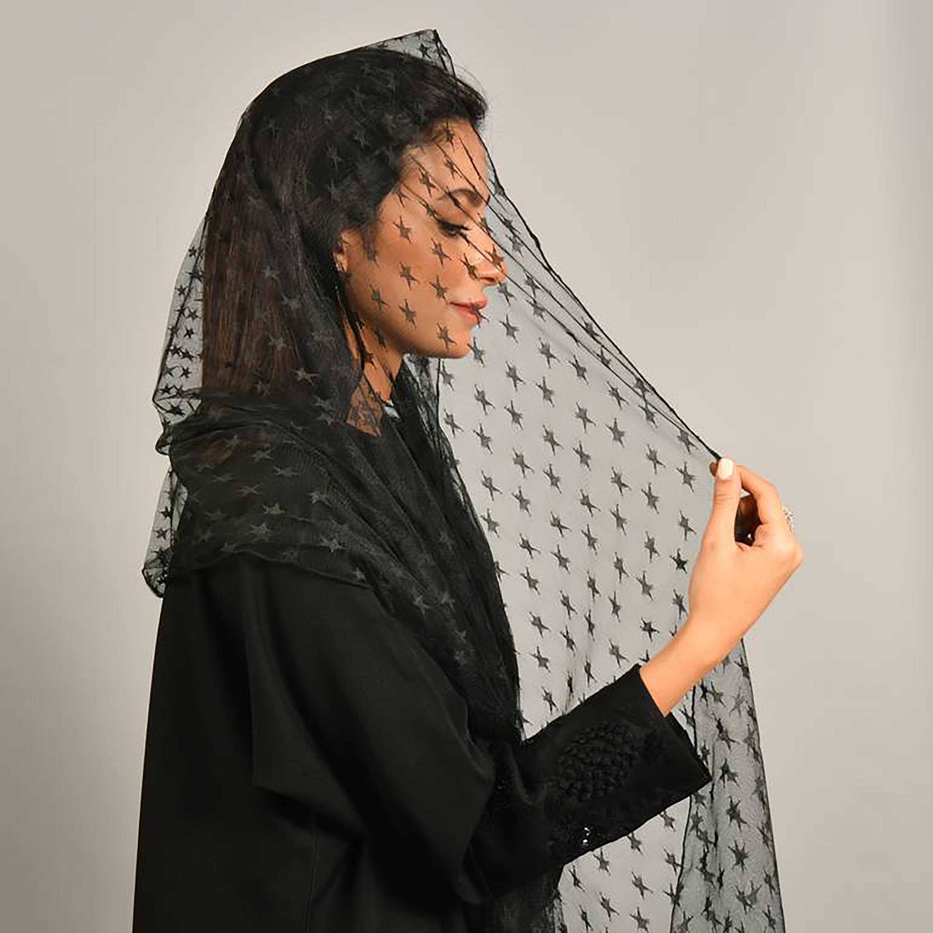 Hawraa Black Star Embroidery Crepe Hijab-women-arabicclothing-headscarf-hijab-image-2