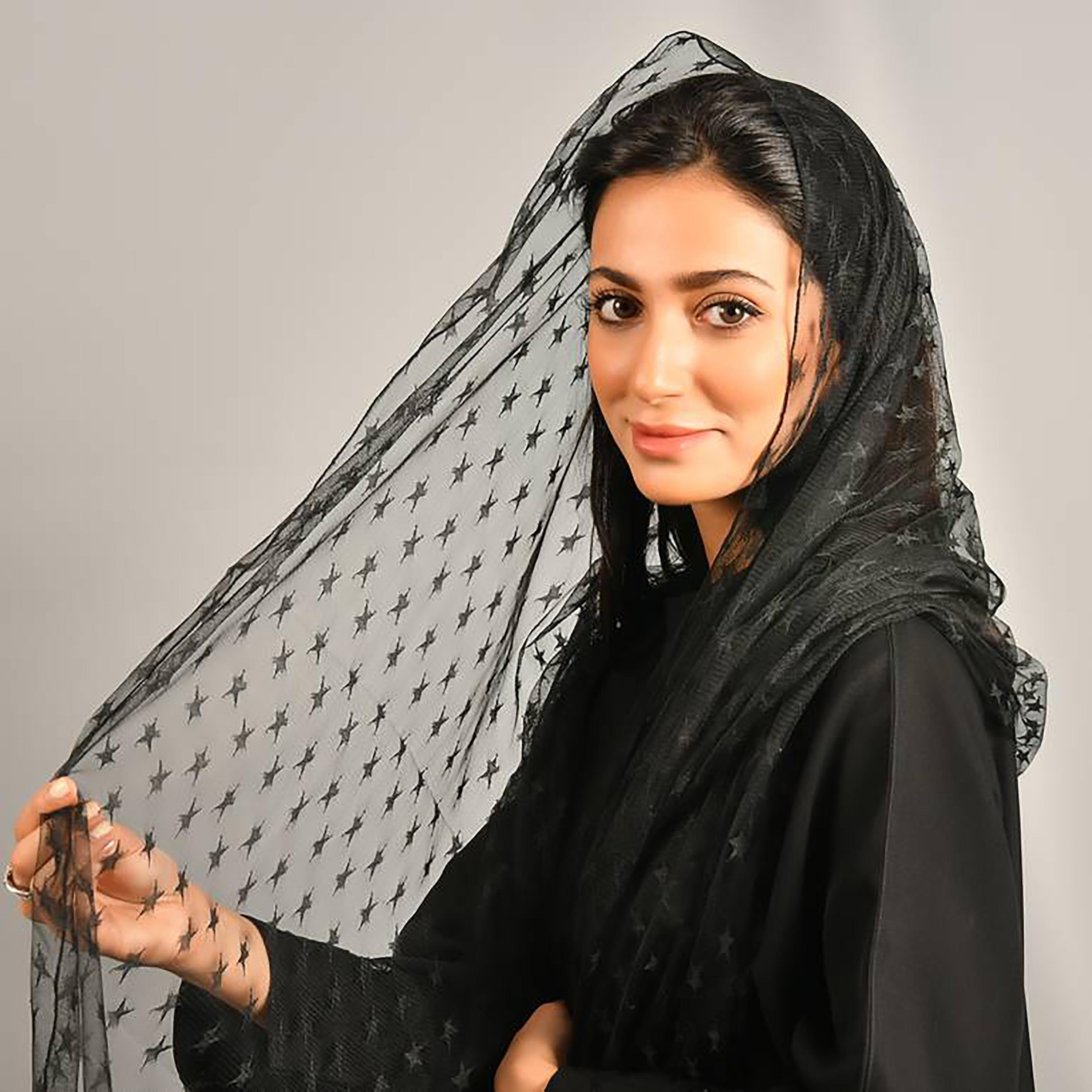 Hawraa Black Star Embroidery Crepe Hijab-women-arabicclothing-headscarf-hijab-image-3