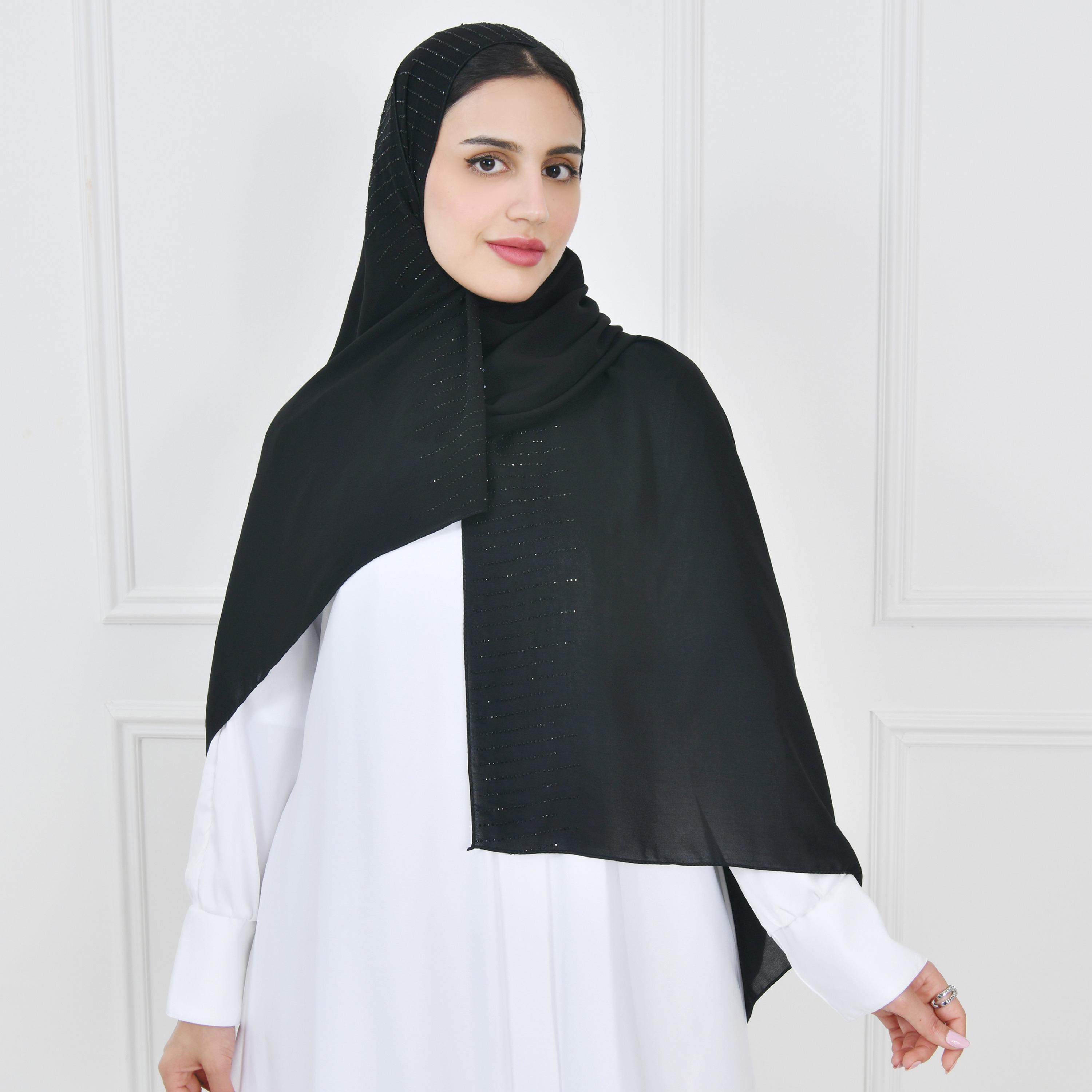 Hawraa Black Embellished Silk Women Hijab-women-arabicclothing-headscarf-hijab-image-1