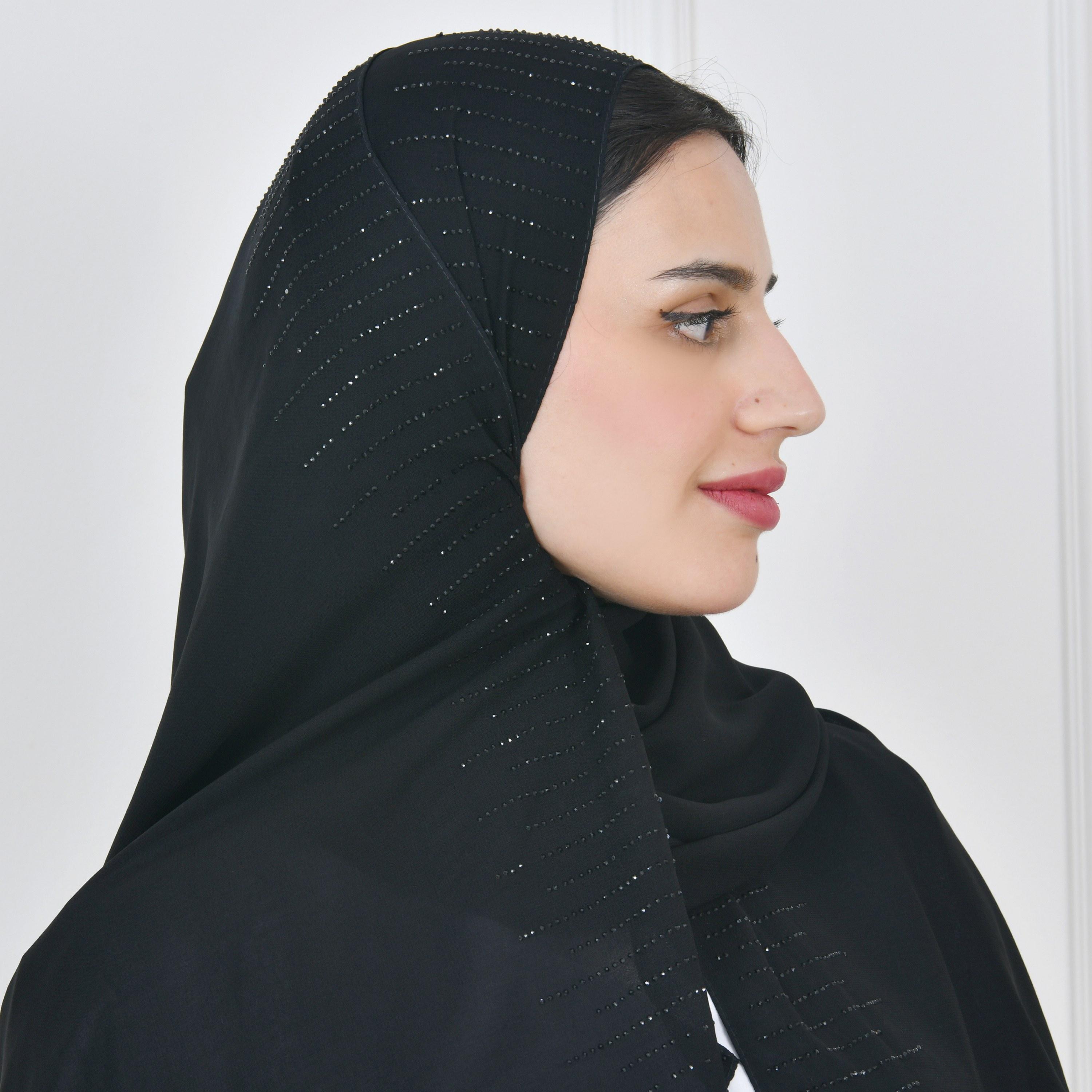 Hawraa Black Embellished Silk Women Hijab-women-arabicclothing-headscarf-hijab-image-2