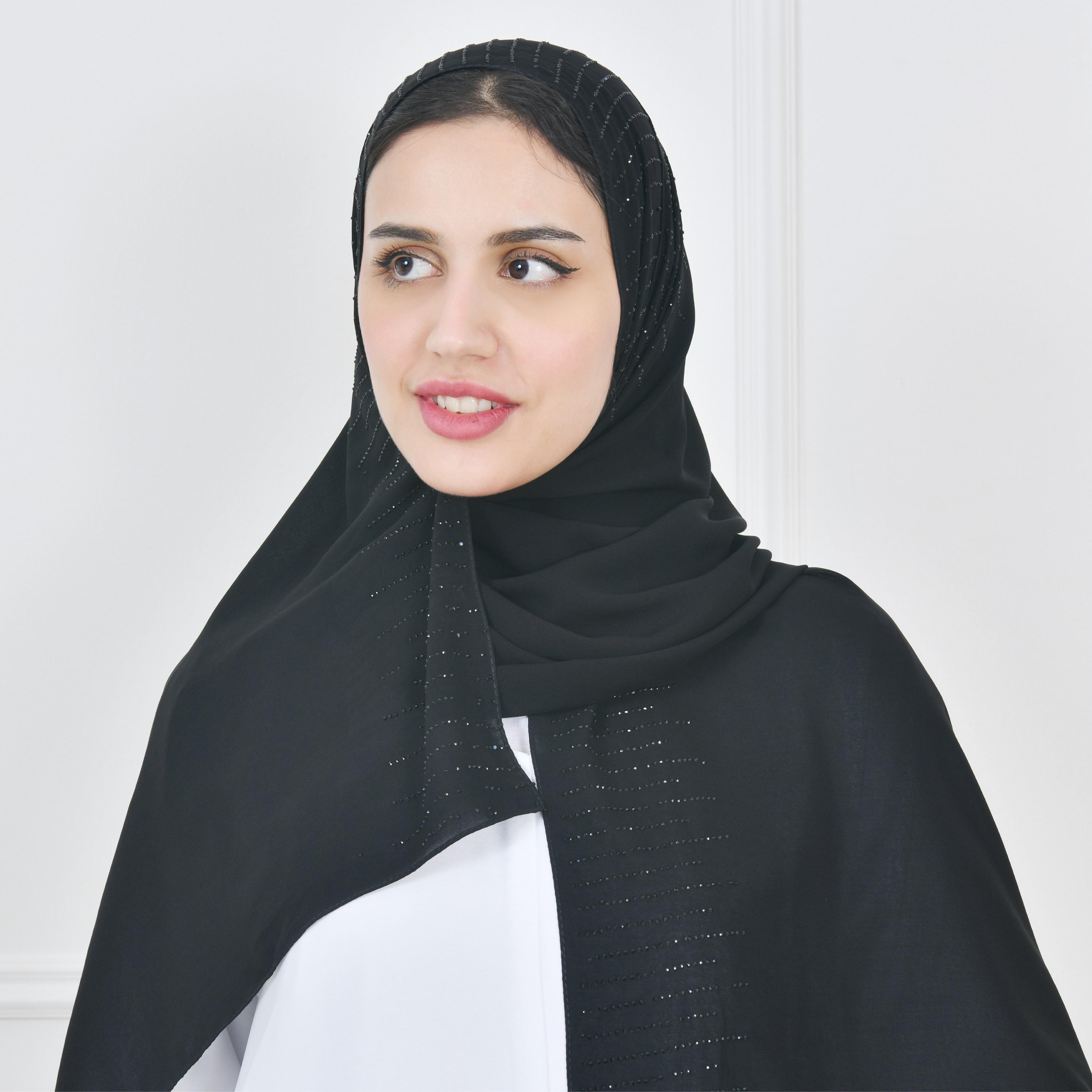 Hawraa Black Embellished Silk Women Hijab-women-arabicclothing-headscarf-hijab-image-3