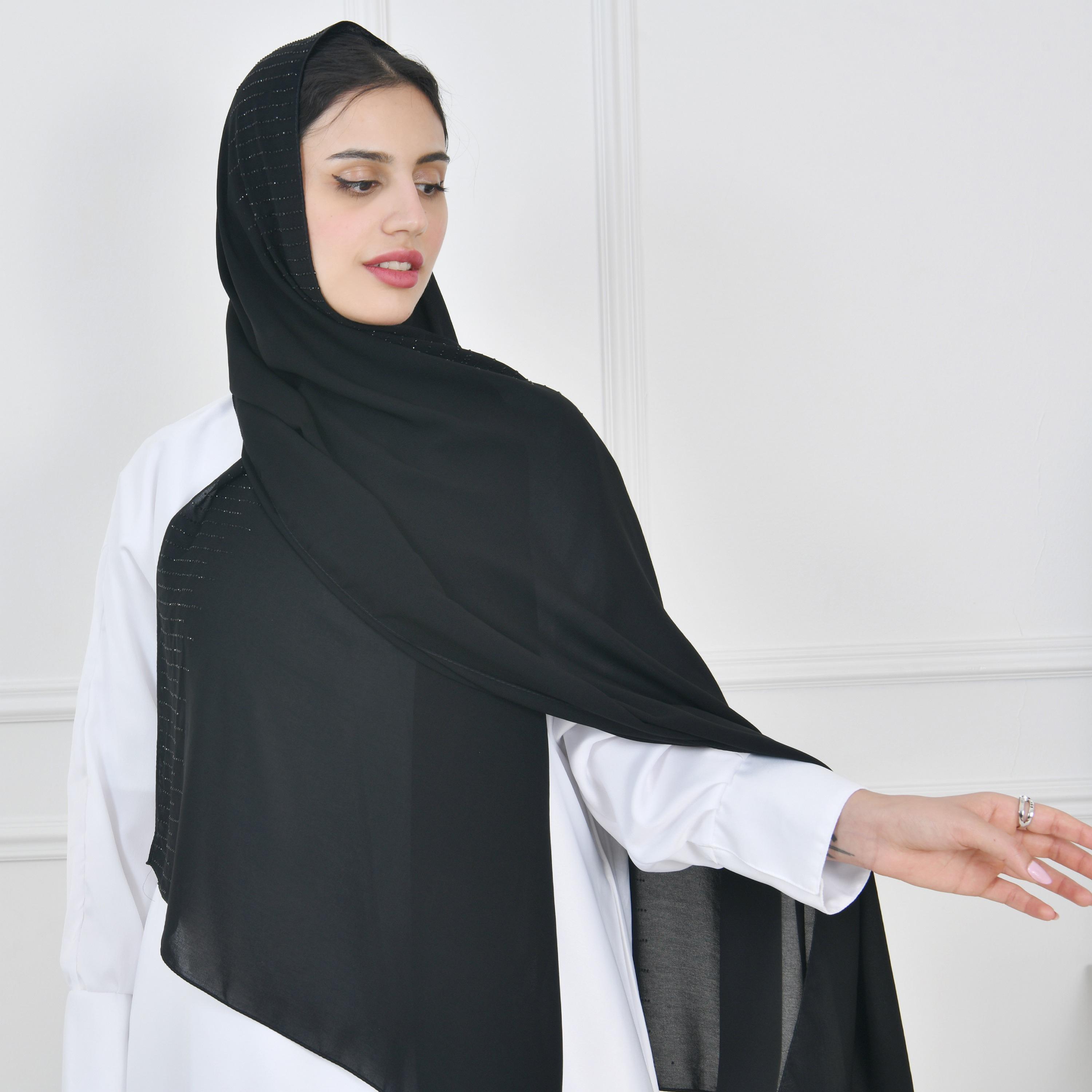 Hawraa Black Embellished Silk Women Hijab-women-arabicclothing-headscarf-hijab-image-4