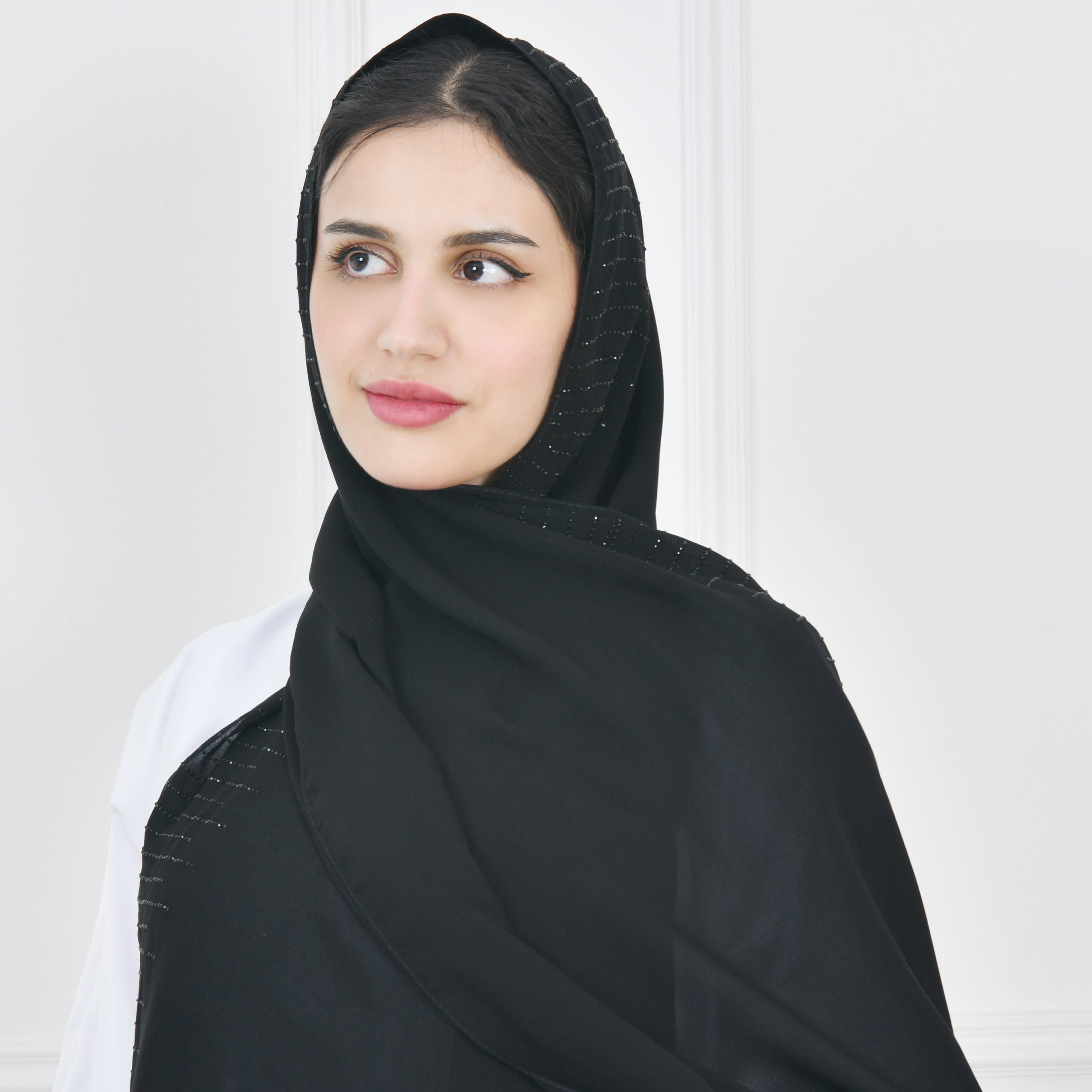 Hawraa Black Embellished Silk Women Hijab-women-arabicclothing-headscarf-hijab-image-5