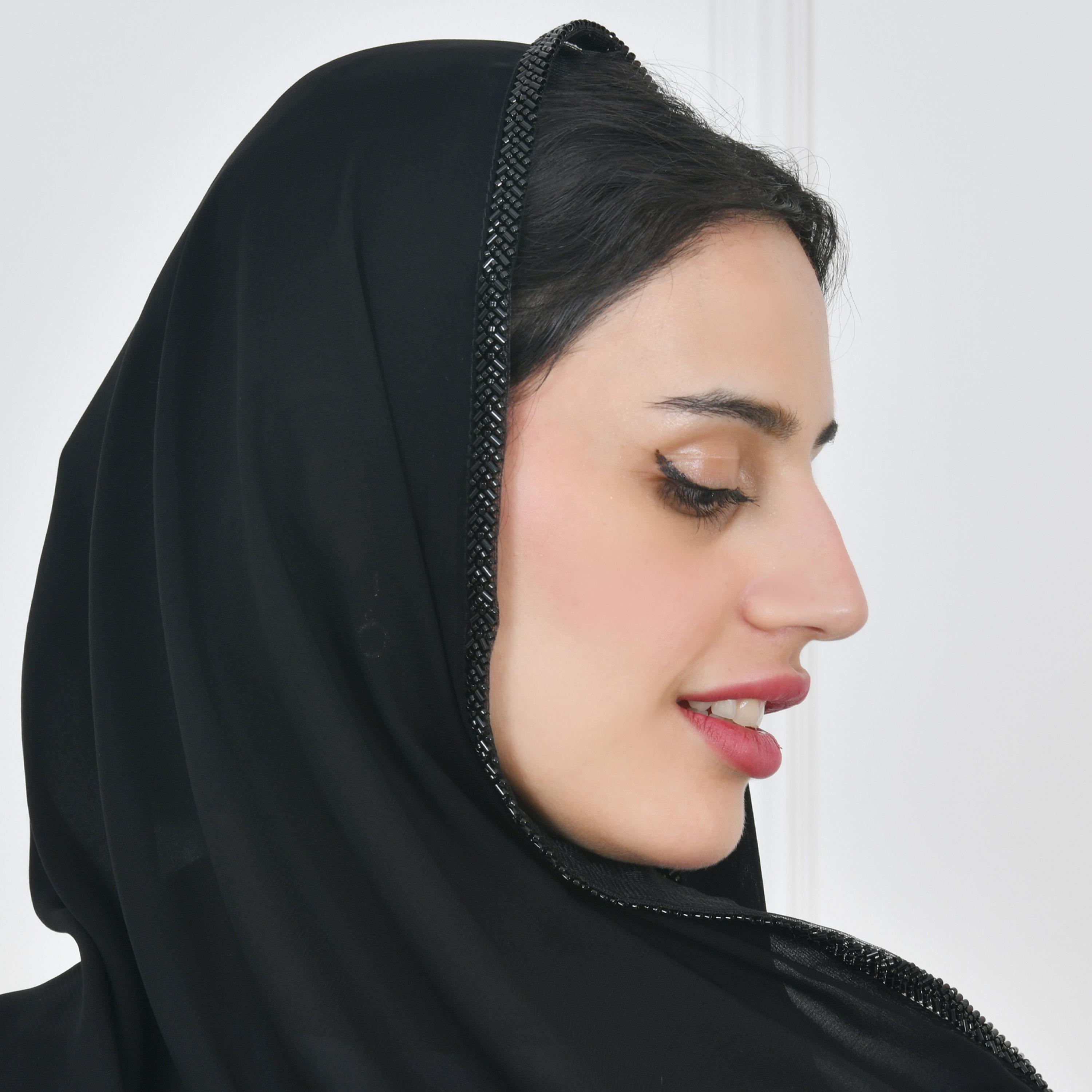 Hawraa Black Embellished Edge Silk Women Hijab-women-arabicclothing-headscarf-hijab-image-2