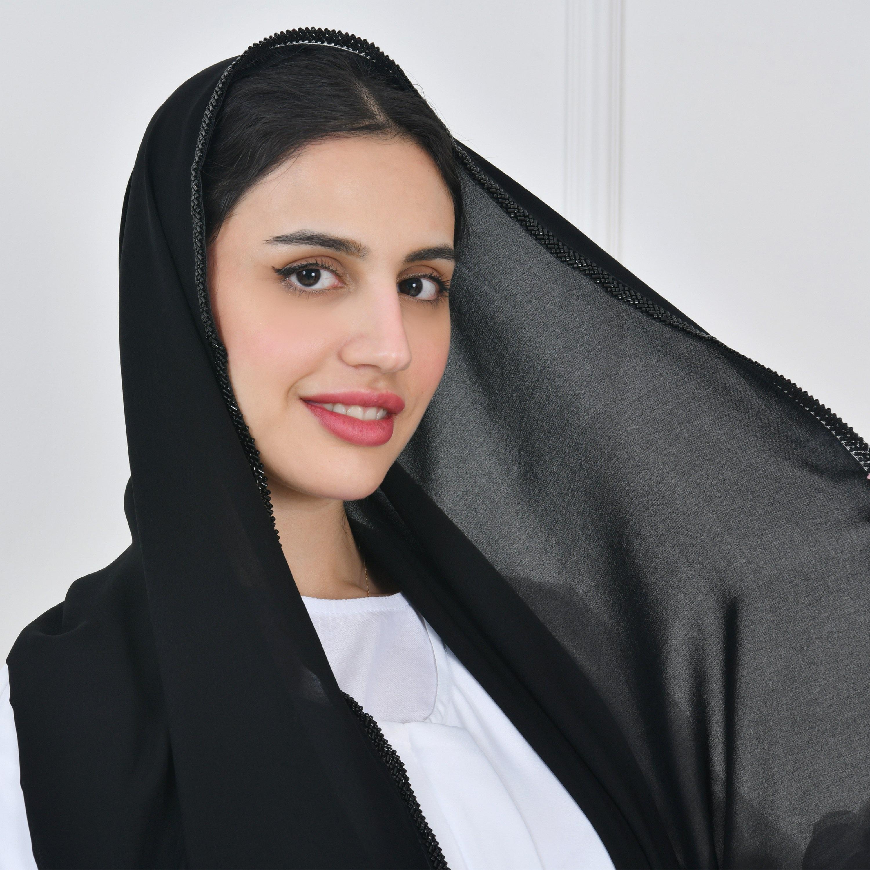 Hawraa Black Embellished Edge Silk Women Hijab-women-arabicclothing-headscarf-hijab-image-3