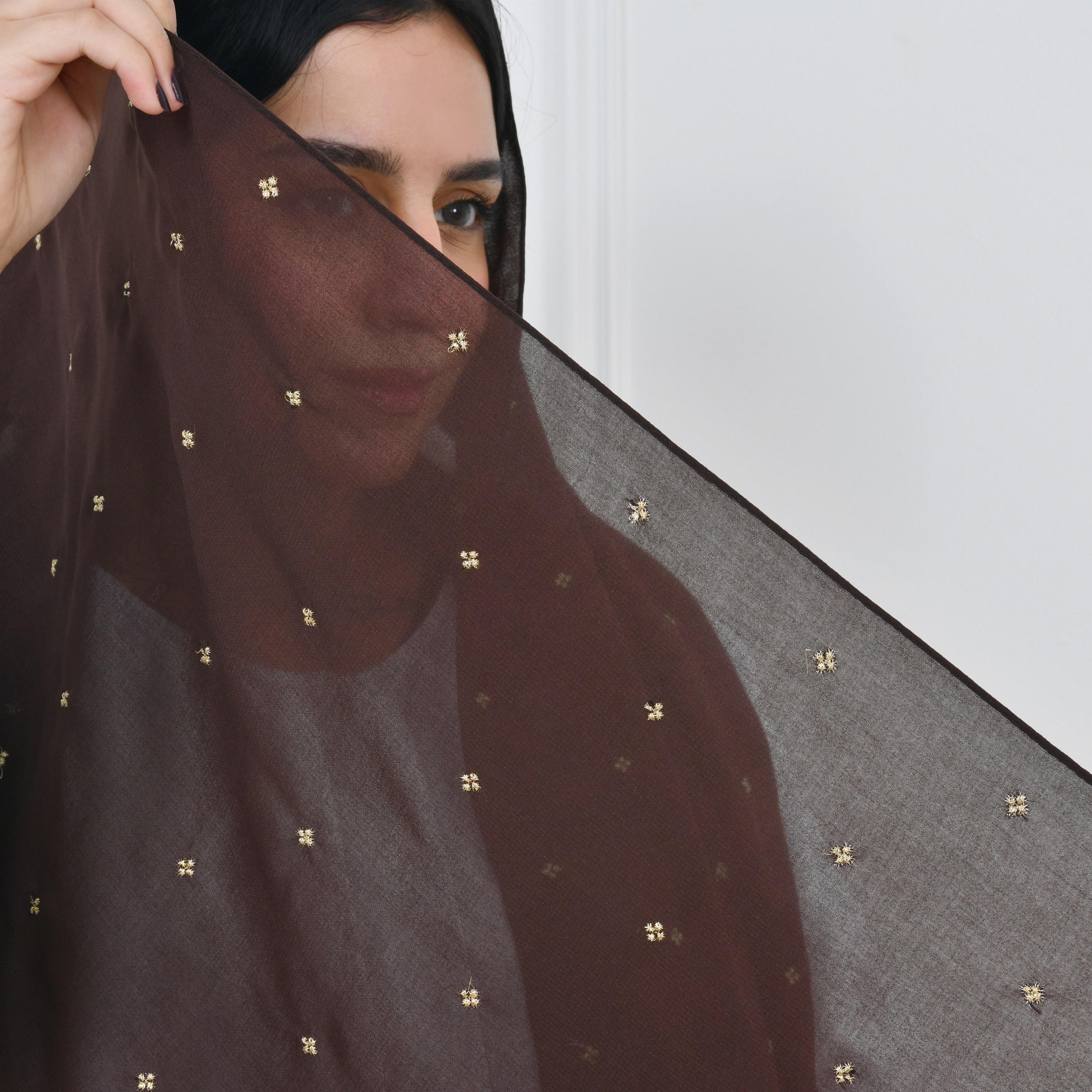 Hawraa Brown Embroidered Silk Women Hijab-women-arabicclothing-headscarf-hijab-image-3