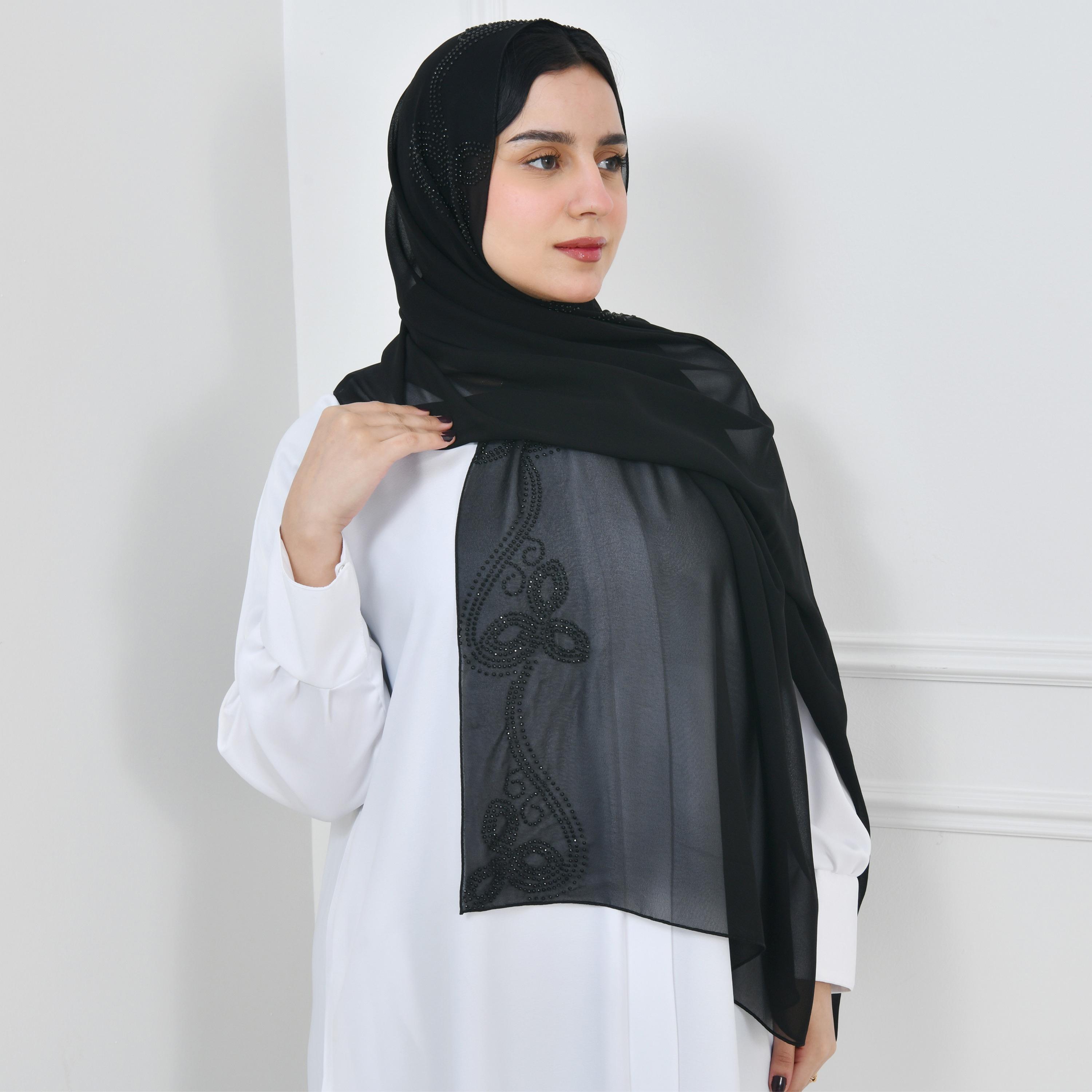 Hawraa Black Embellished Silk Women Hijab-women-arabicclothing-headscarf-hijab-image-1