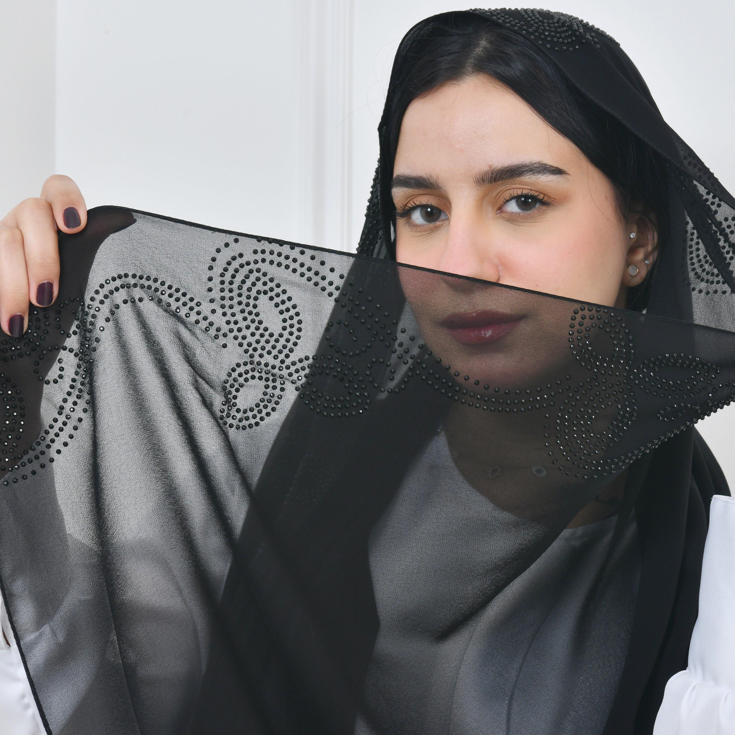 Hawraa Black Embellished Silk Women Hijab-women-arabicclothing-headscarf-hijab-image-2