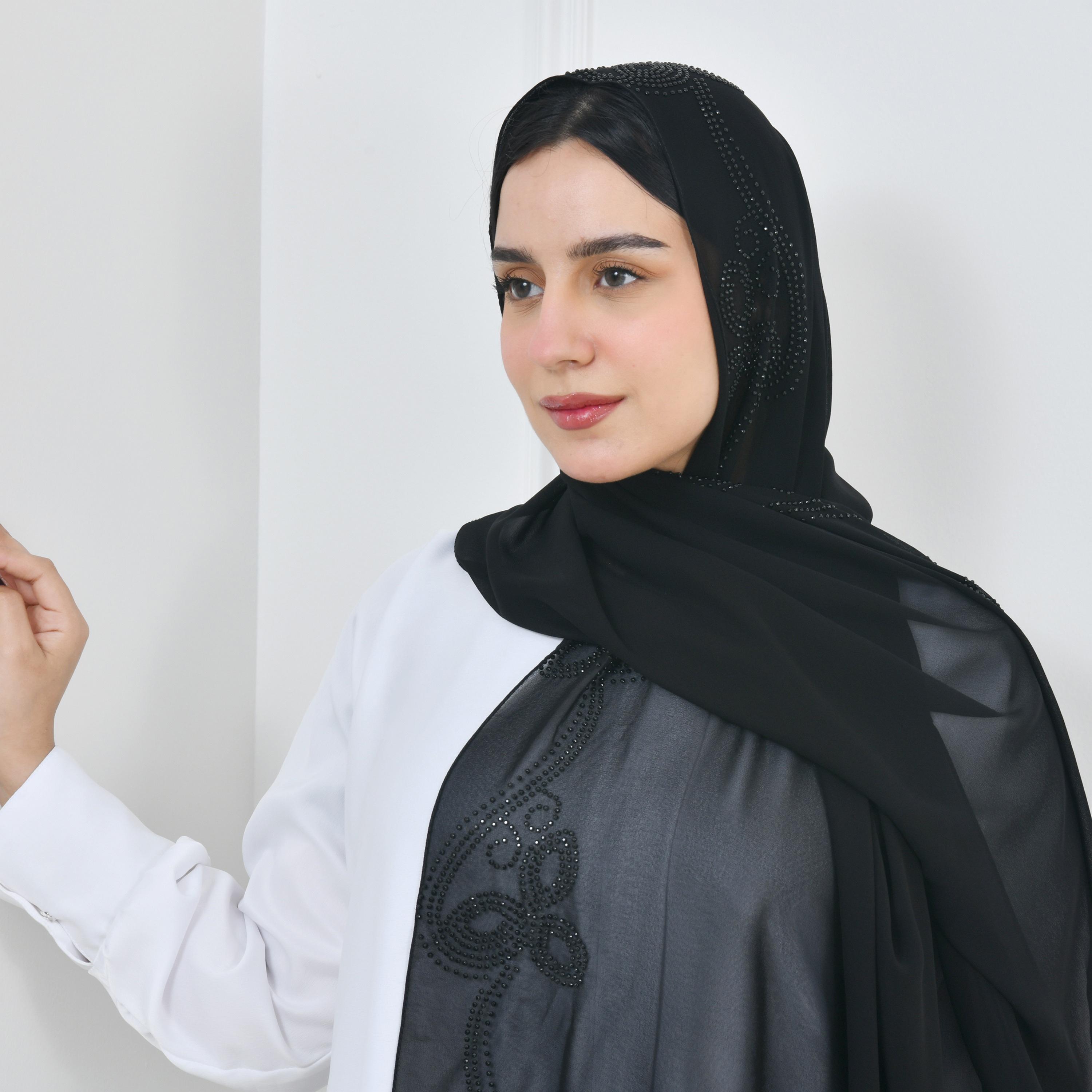 Hawraa Black Embellished Silk Women Hijab-women-arabicclothing-headscarf-hijab-image-3