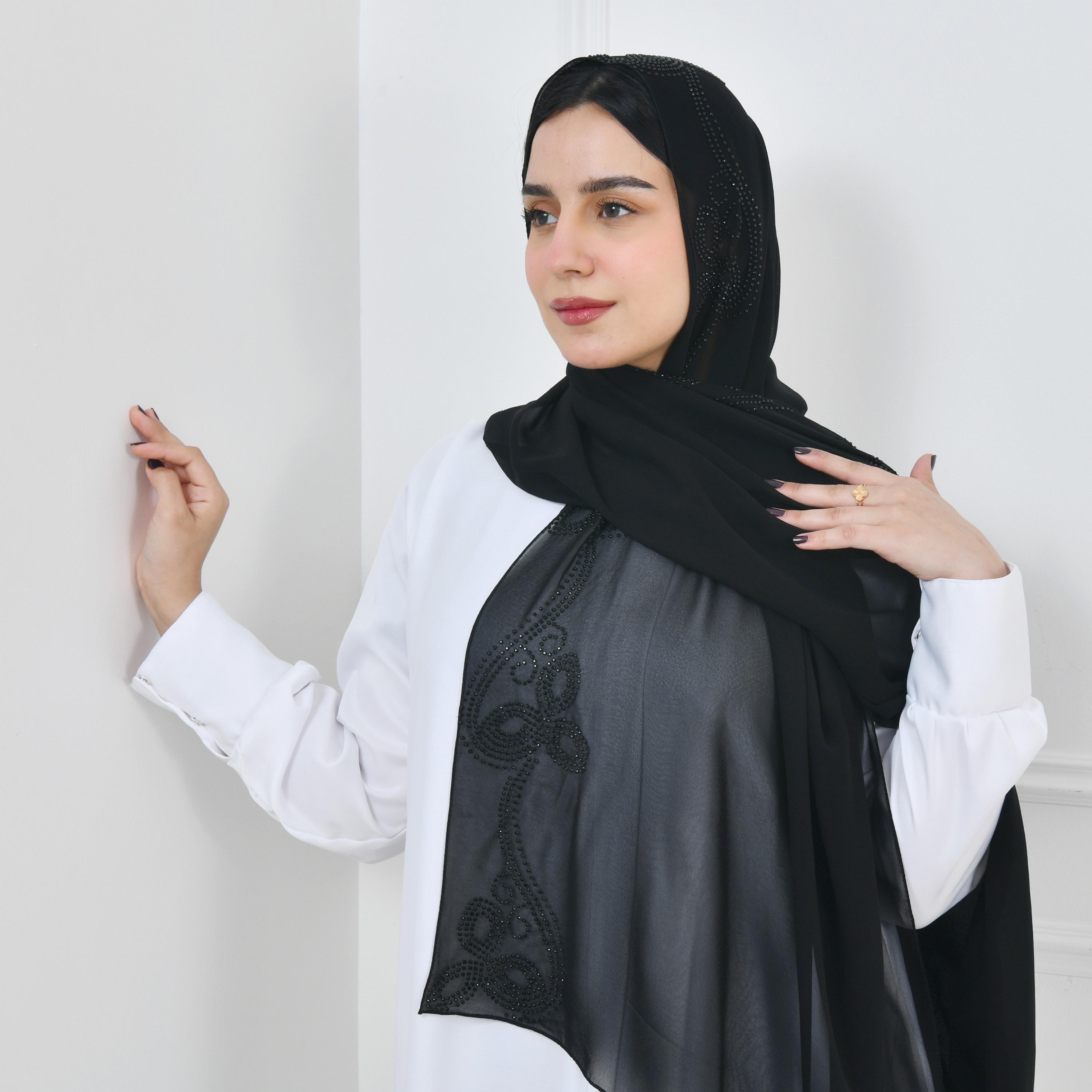 Hawraa Black Embellished Silk Women Hijab-women-arabicclothing-headscarf-hijab-image-4