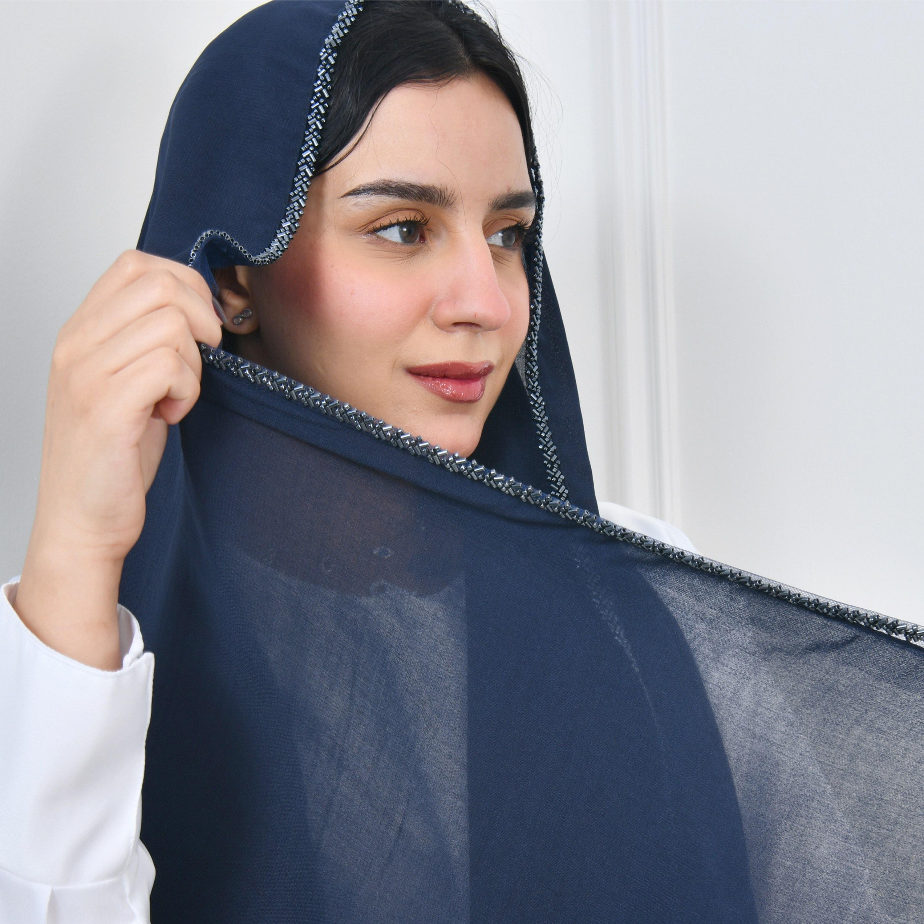 Hawraa Blue Embellished Women Hijab-women-arabicclothing-headscarf-hijab-image-4