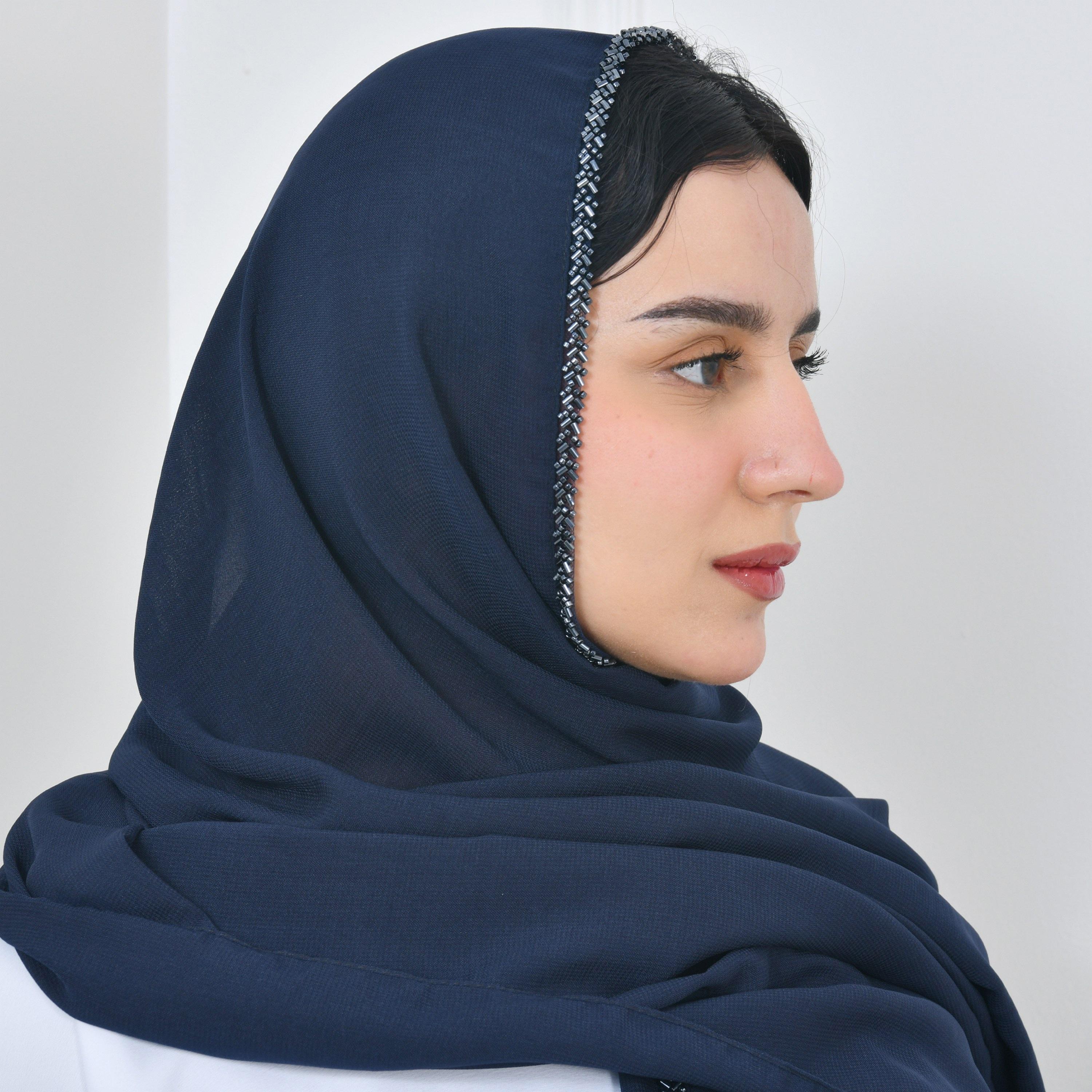 Hawraa Blue Embellished Women Hijab-women-arabicclothing-headscarf-hijab-image-5