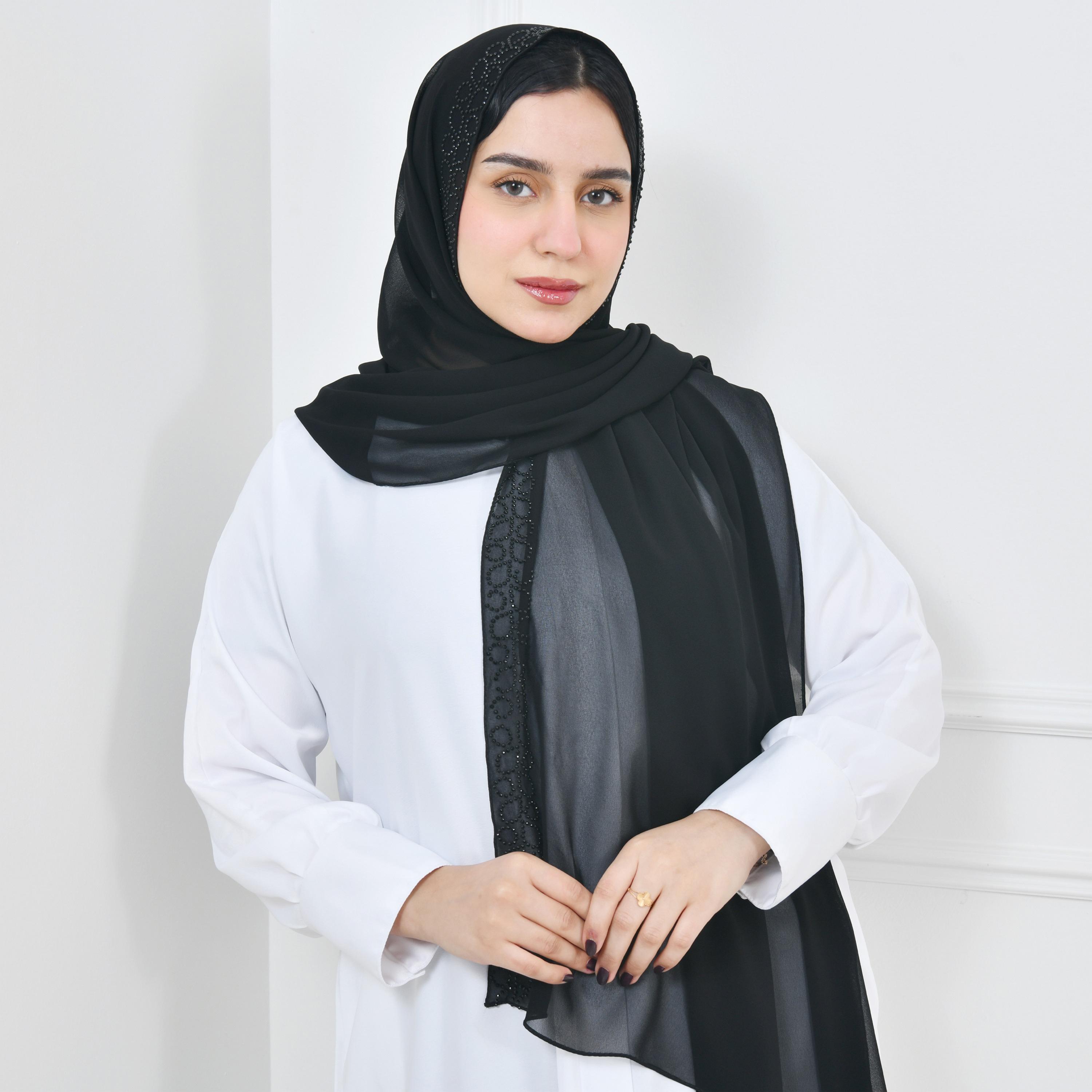 Hawraa Black Embellished Silk Women Hijab-women-arabicclothing-headscarf-hijab-image-1