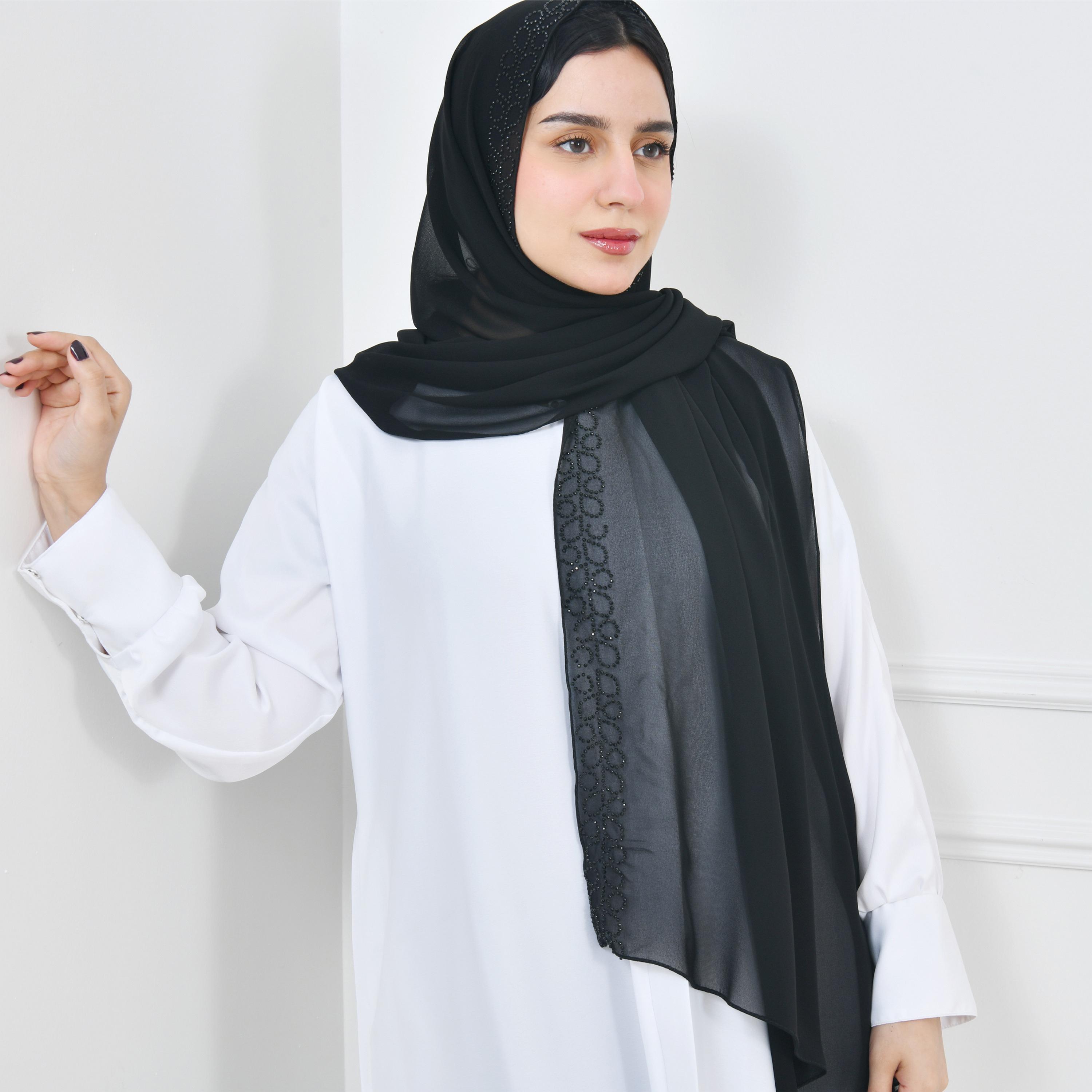 Hawraa Black Embellished Silk Women Hijab-women-arabicclothing-headscarf-hijab-image-2