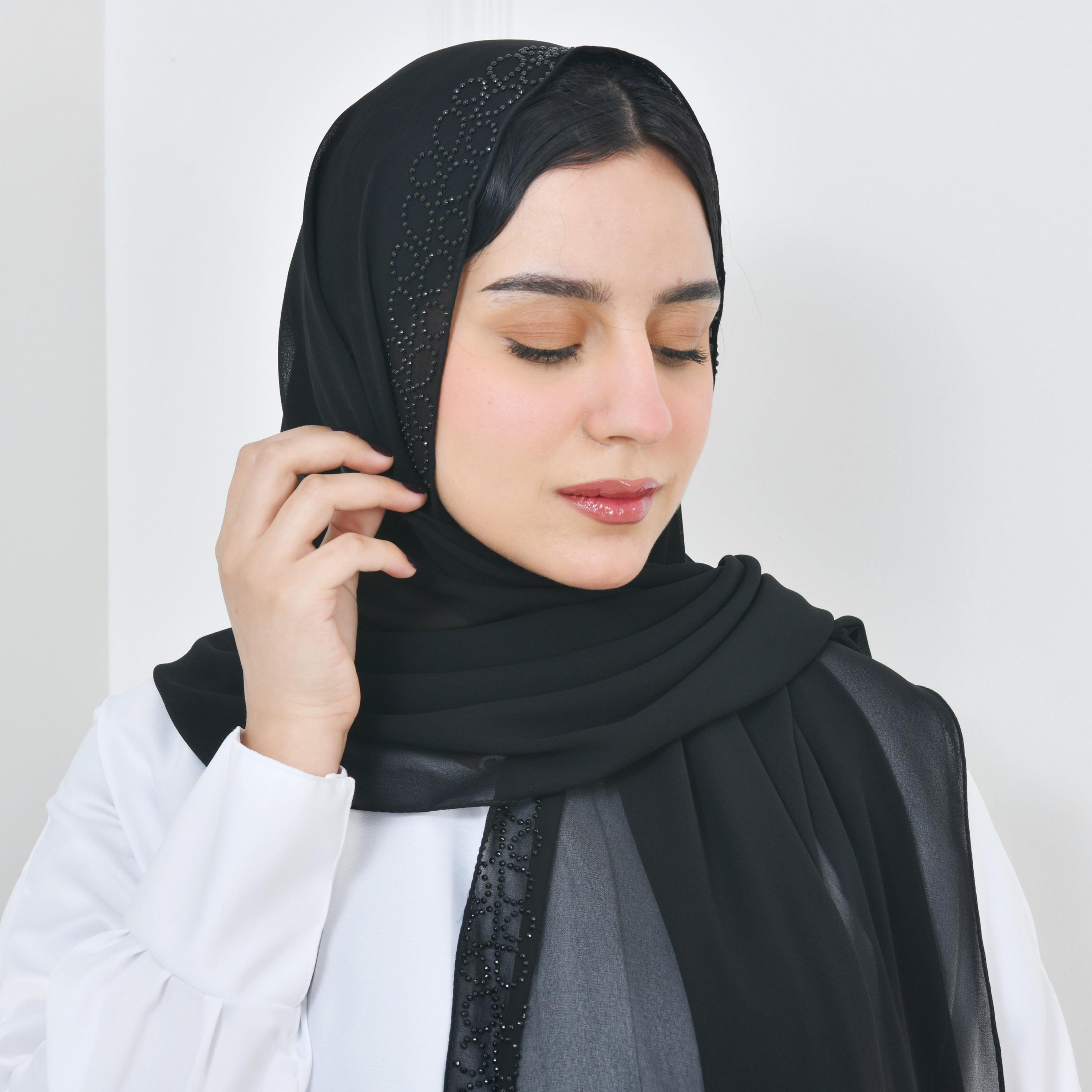 Hawraa Black Embellished Silk Women Hijab-women-arabicclothing-headscarf-hijab-image-3
