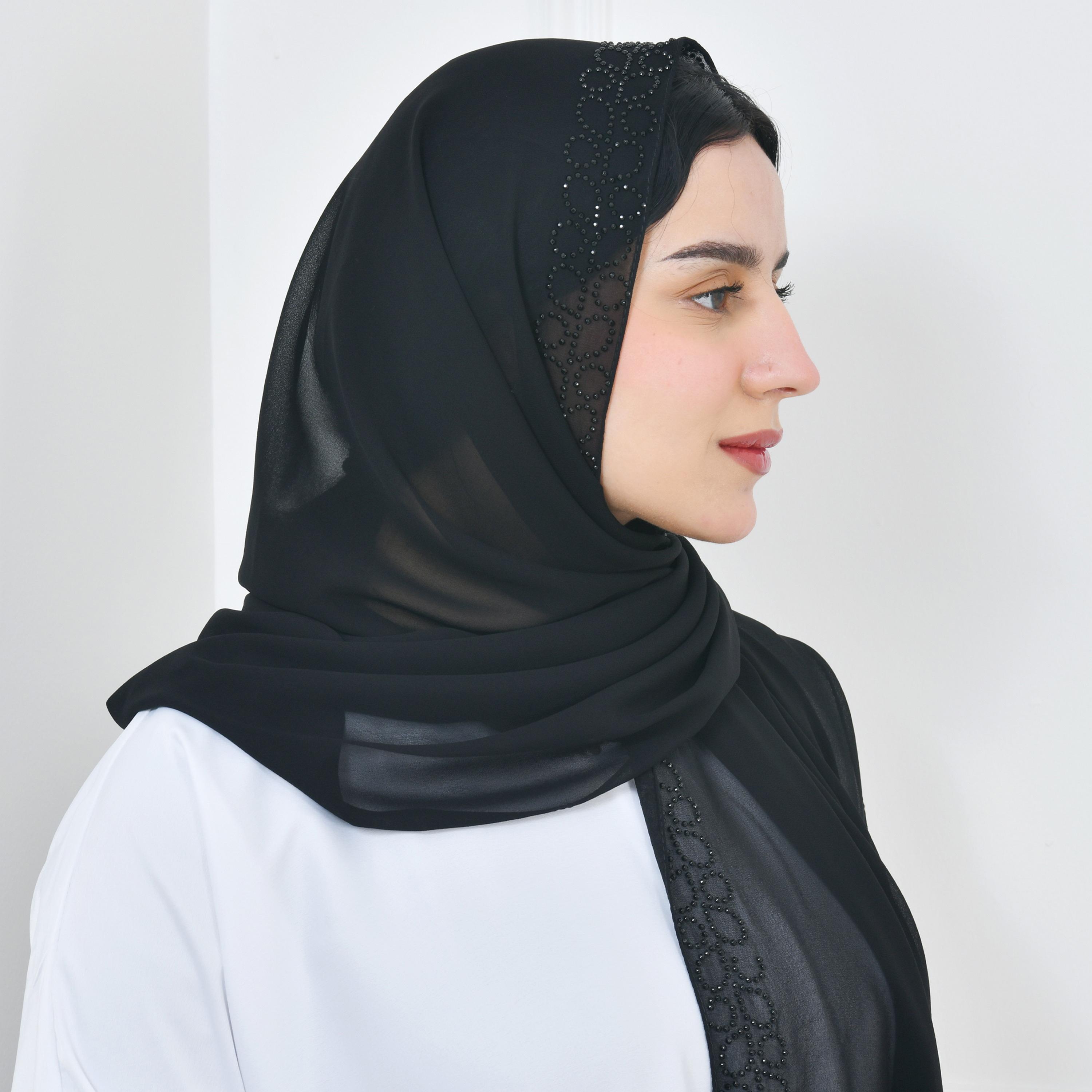 Hawraa Black Embellished Silk Women Hijab-women-arabicclothing-headscarf-hijab-image-4