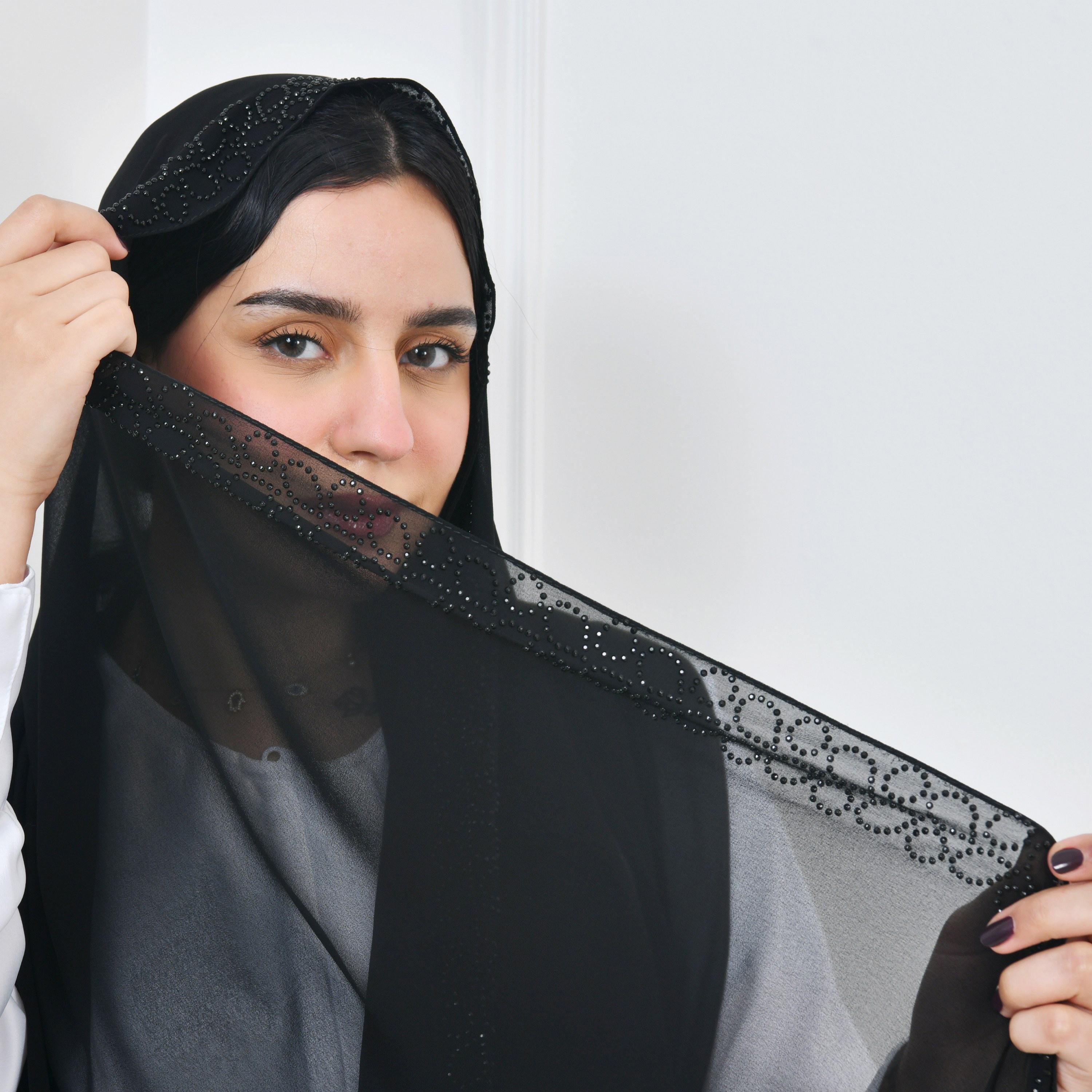 Hawraa Black Embellished Silk Women Hijab-women-arabicclothing-headscarf-hijab-image-5