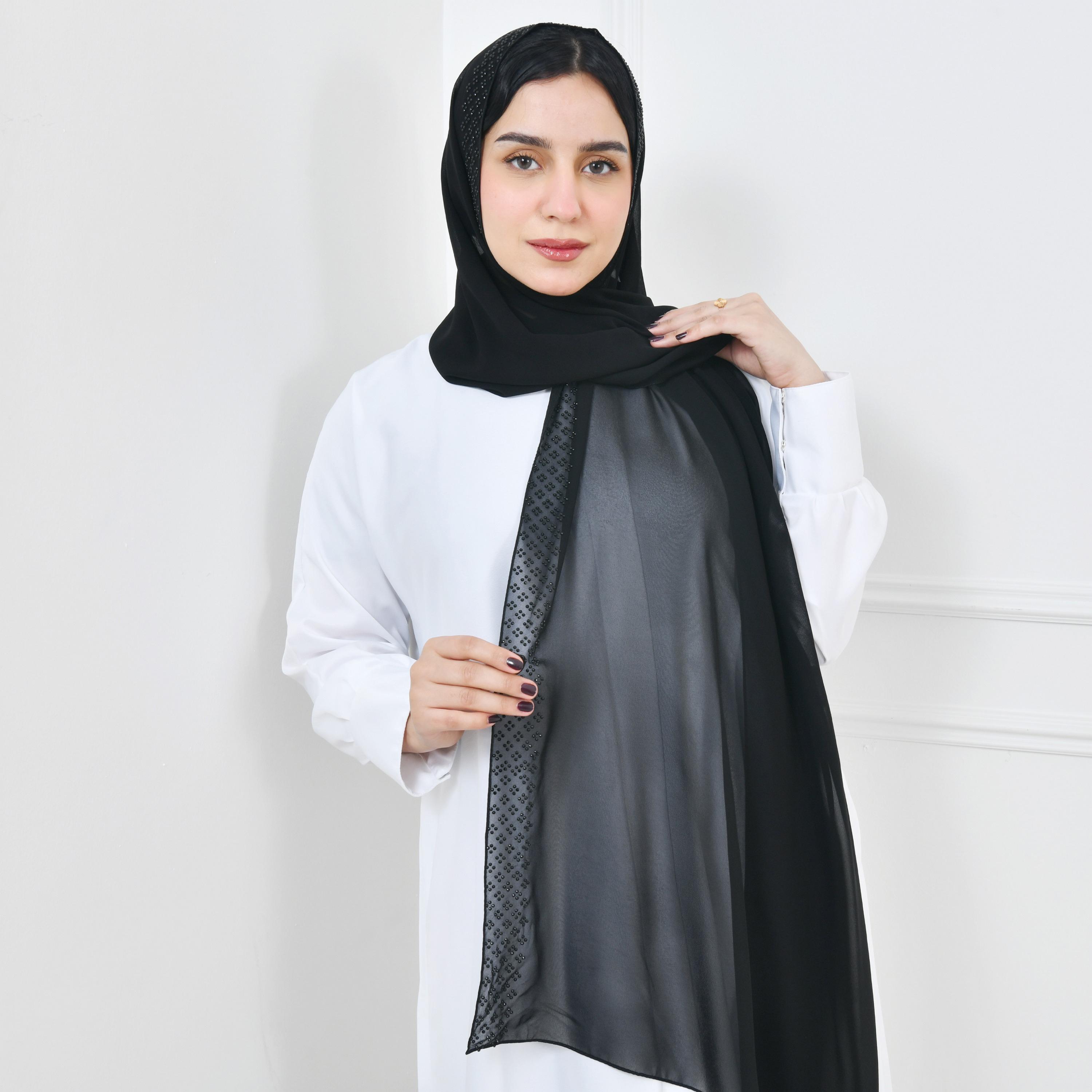 Hawraa Black Embellished Silk Women Hijab-women-arabicclothing-headscarf-hijab-image-1