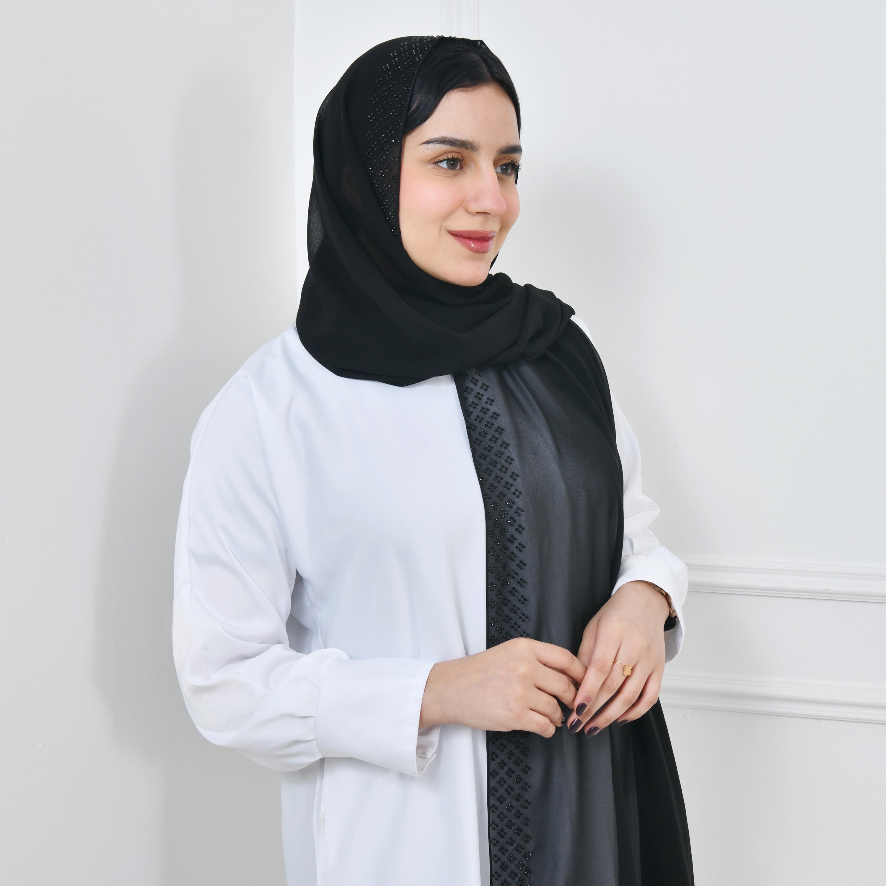 Hawraa Black Embellished Silk Women Hijab-women-arabicclothing-headscarf-hijab-image-2