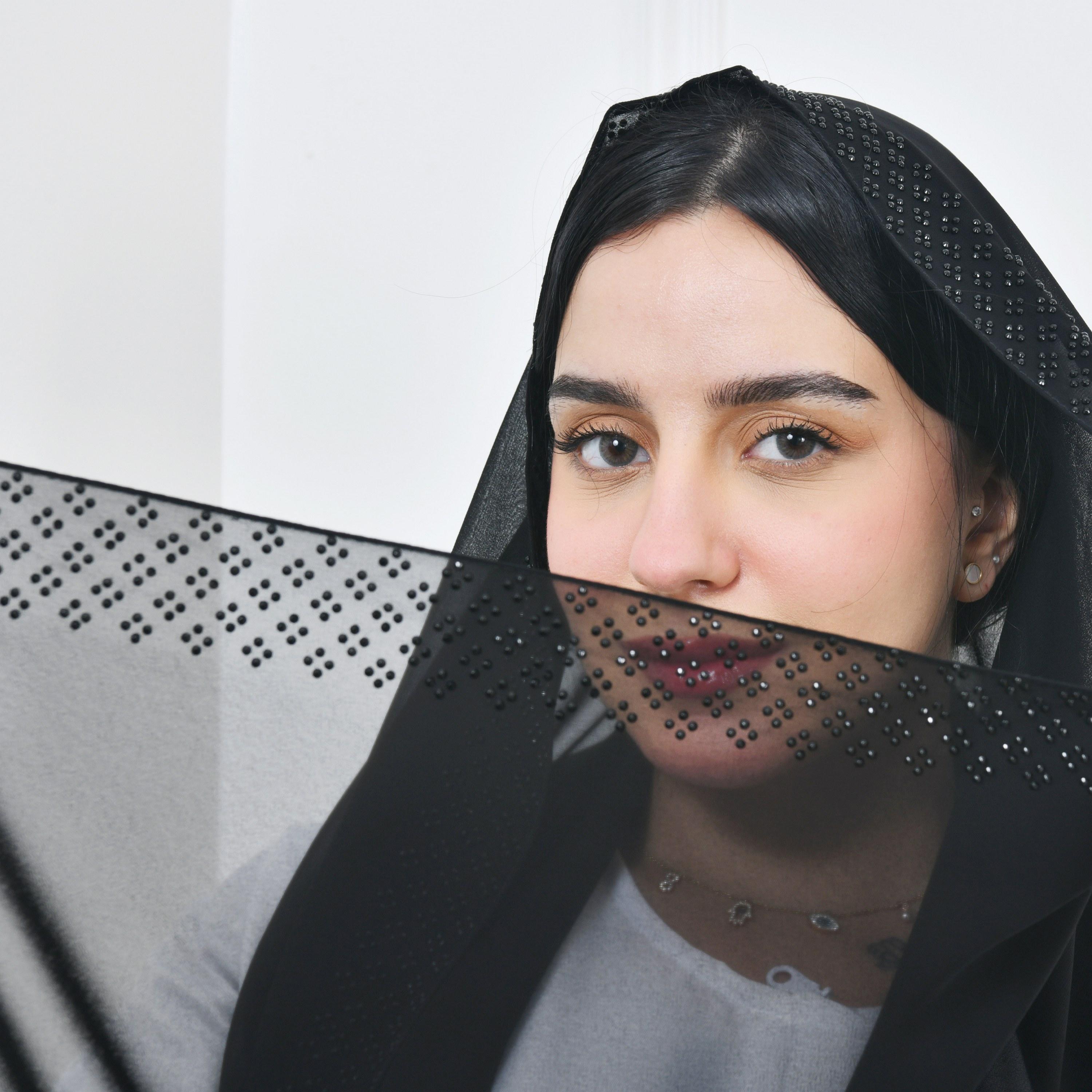 Hawraa Black Embellished Silk Women Hijab-women-arabicclothing-headscarf-hijab-image-3