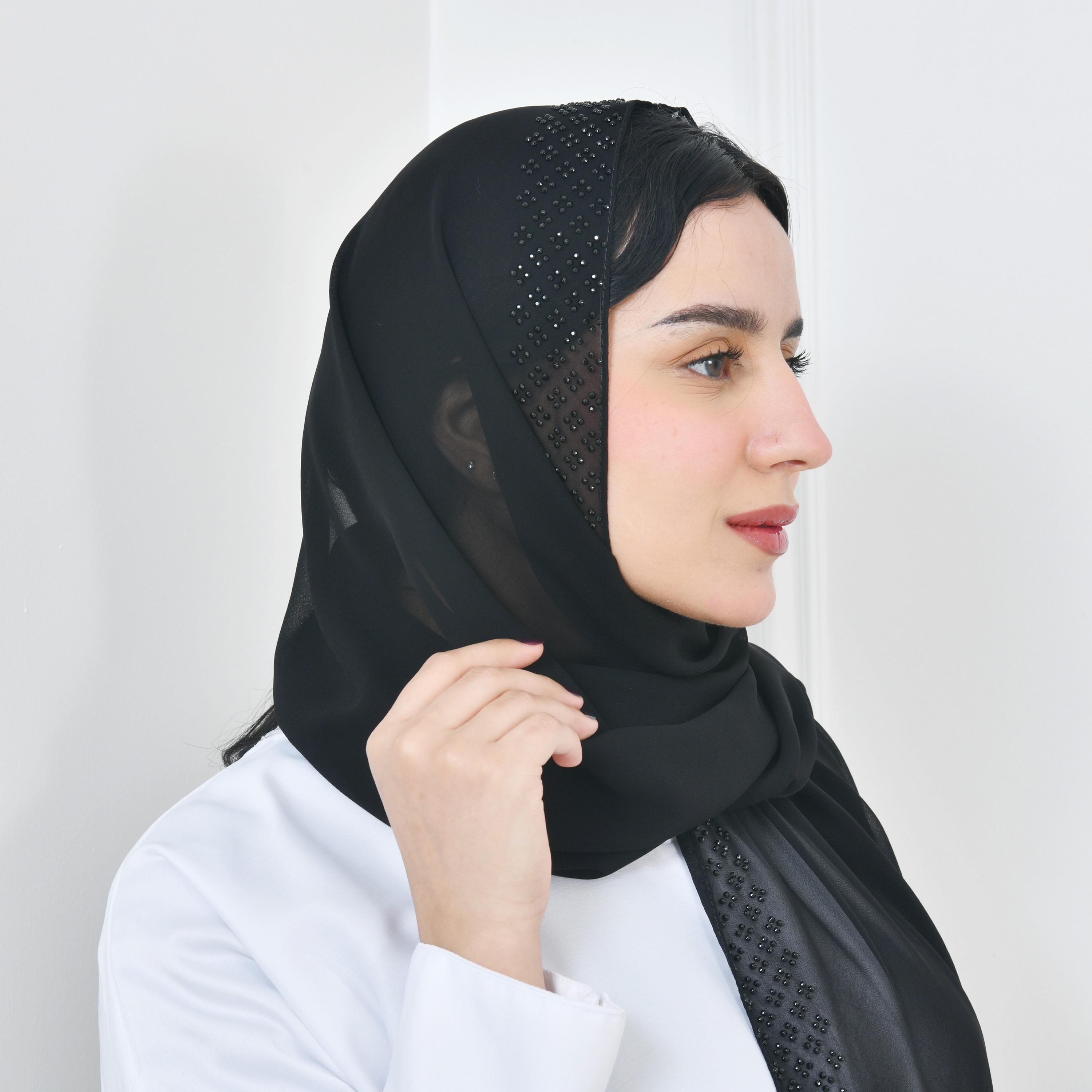 Hawraa Black Embellished Silk Women Hijab-women-arabicclothing-headscarf-hijab-image-4