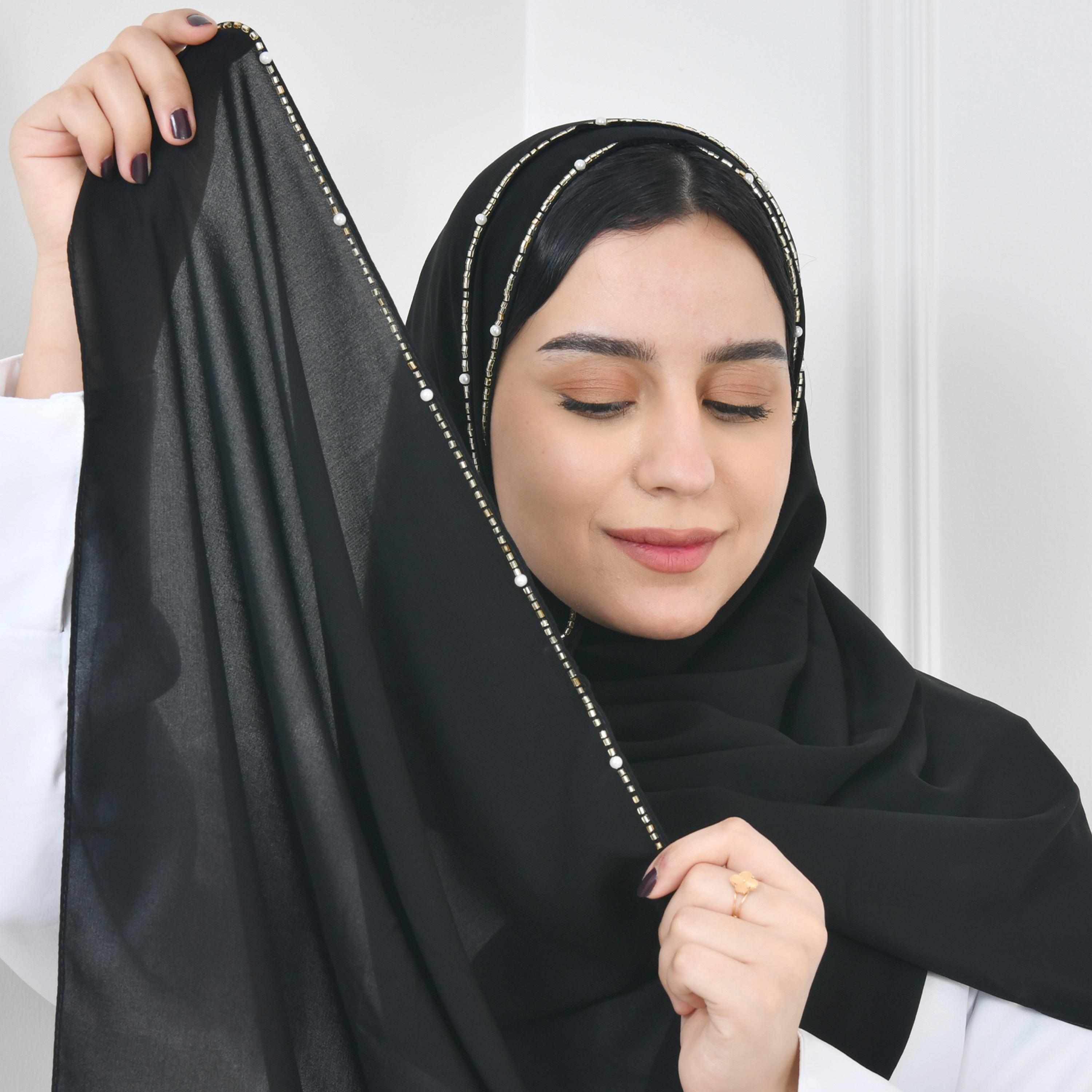 Hawraa Black Silk Women Hijab-women-arabicclothing-headscarf-hijab-image-4