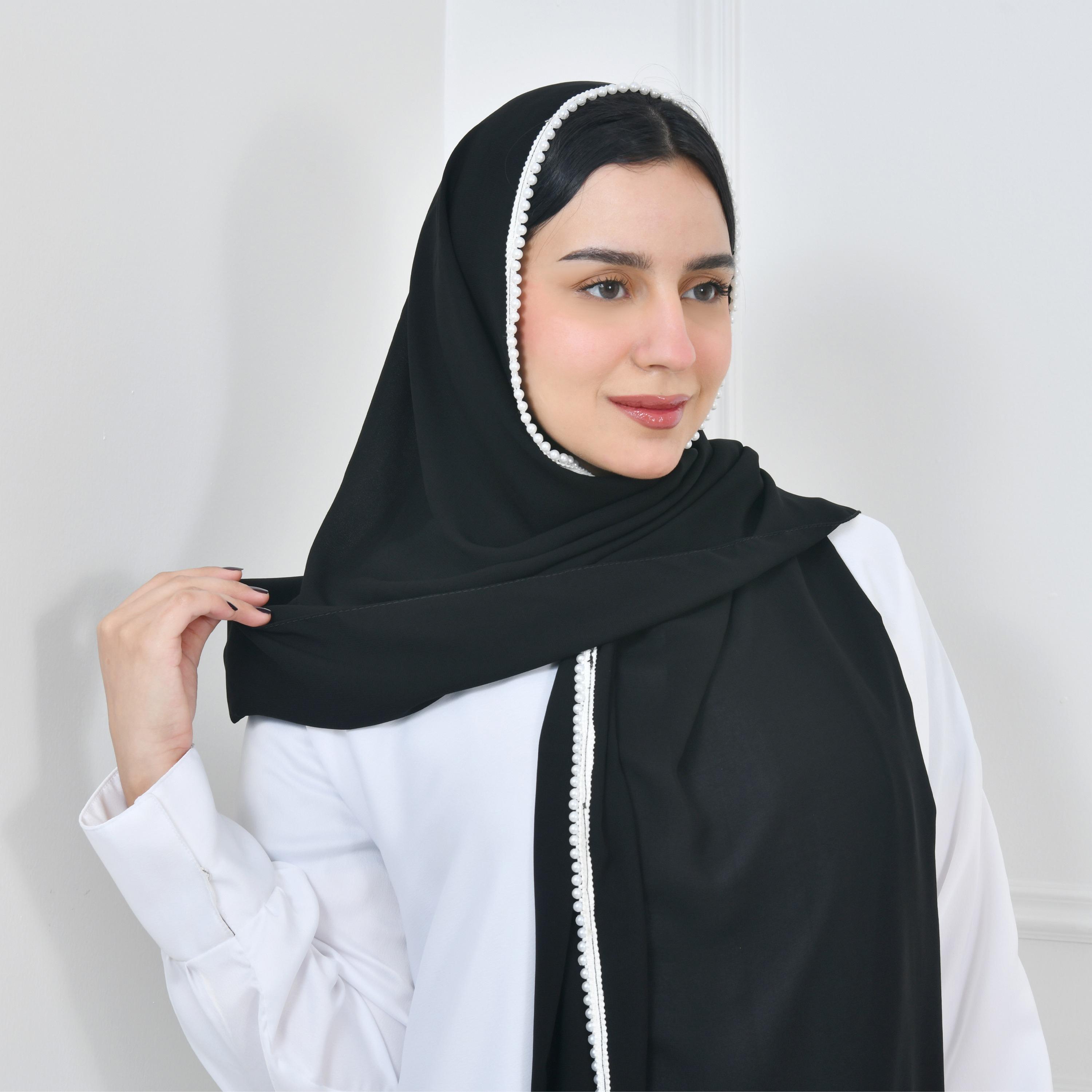 Hawraa Pearl Black Silk Women Hijab-women-arabicclothing-headscarf-hijab-image-1