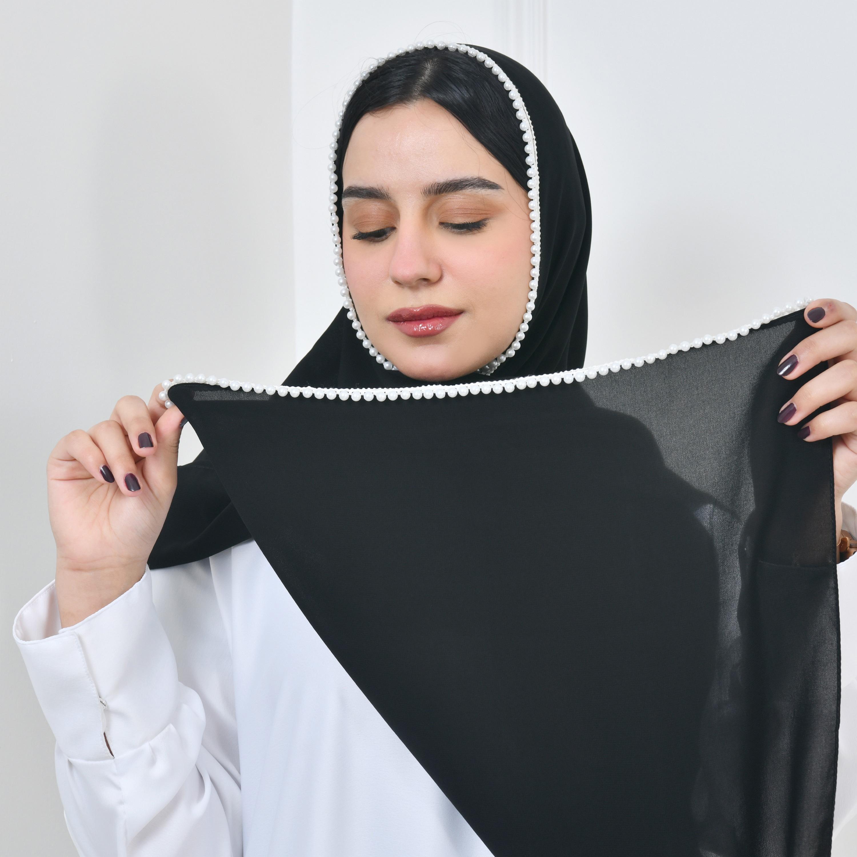 Hawraa Pearl Black Silk Women Hijab-women-arabicclothing-headscarf-hijab-image-3