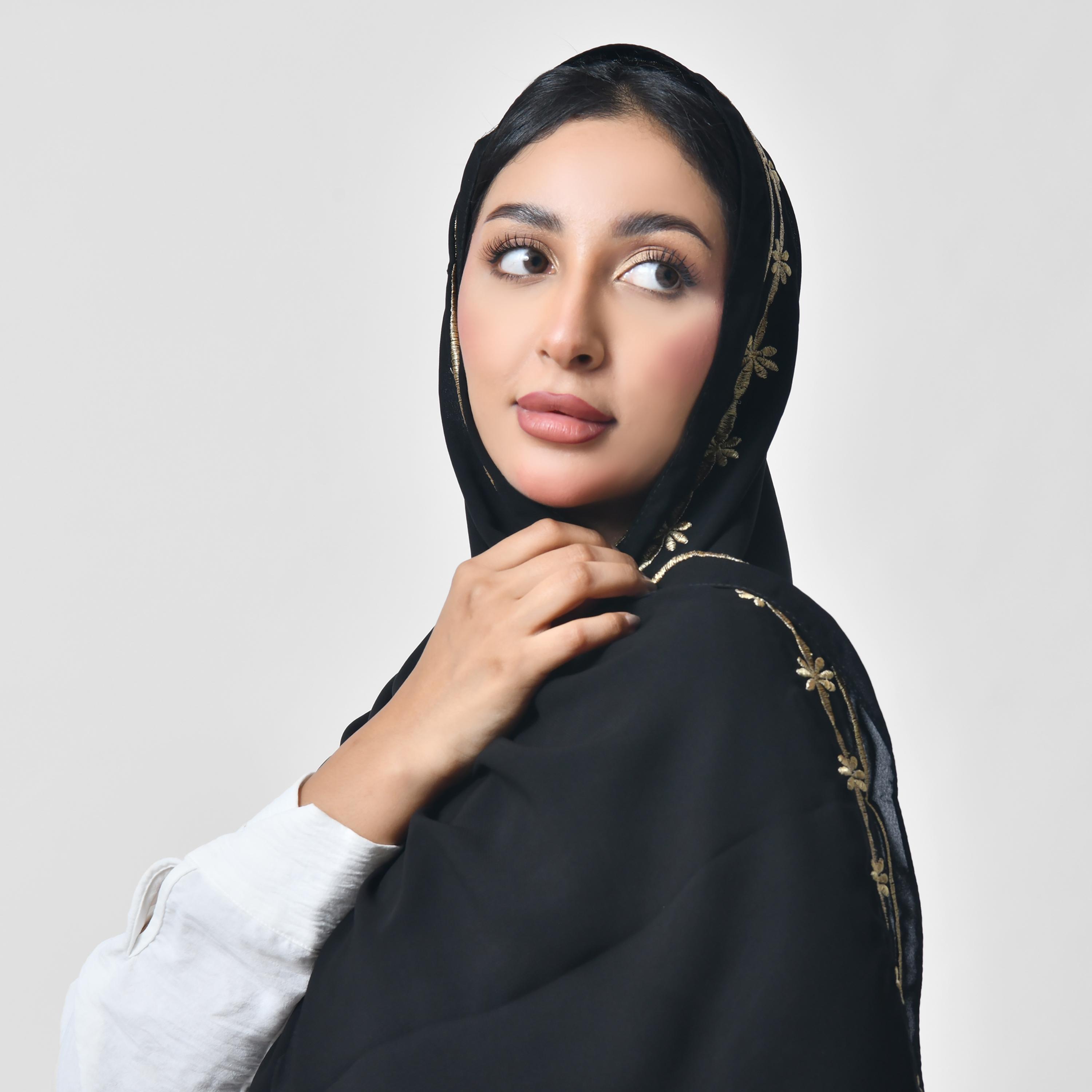 Hawraa Black Embroidered Silk Women's Veil-women-arabicclothing-headscarf-hijab-image-5
