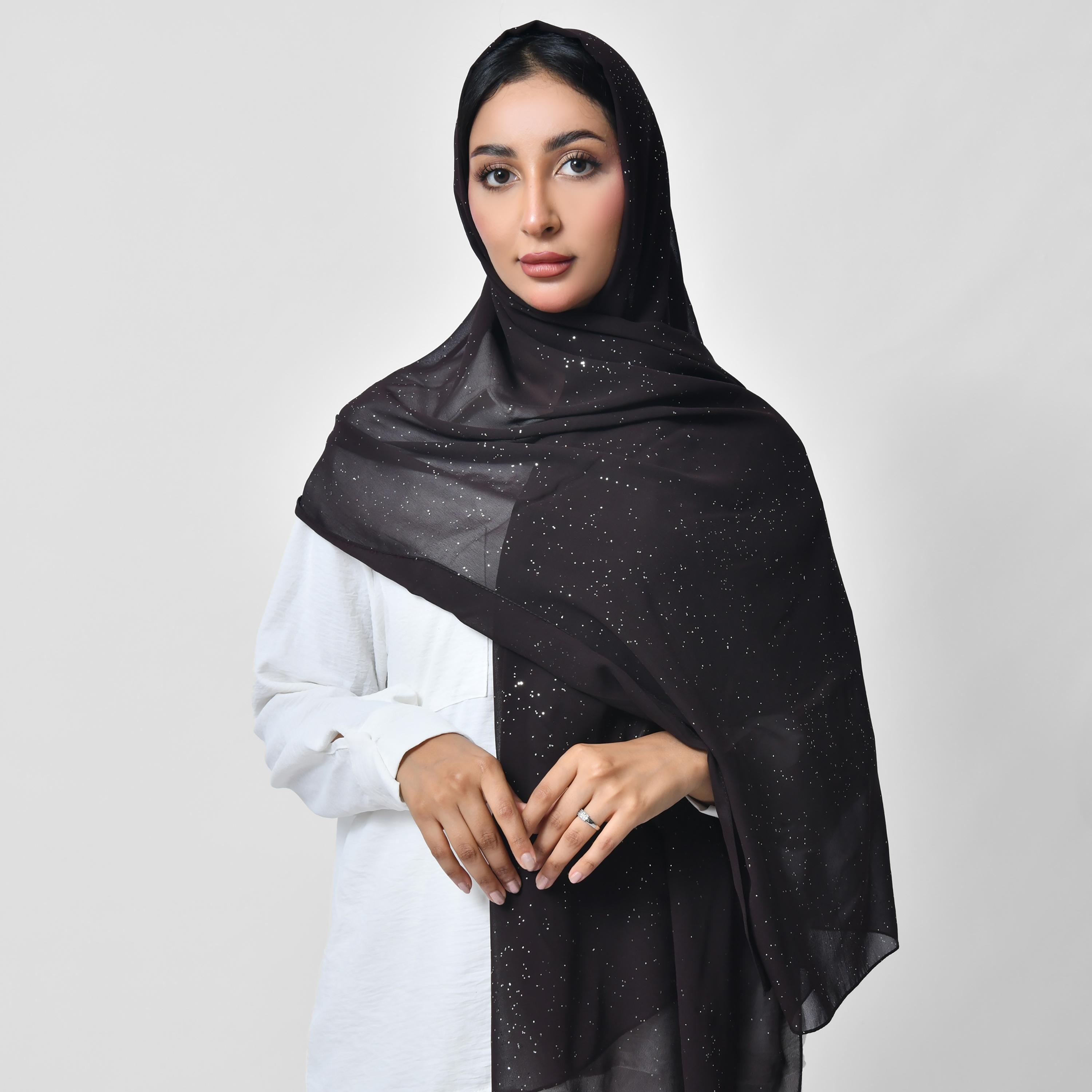 Hawraa Shiny Silver Prints Chiffon Women's Scarf-women-arabicclothing-headscarf-hijab-image-10