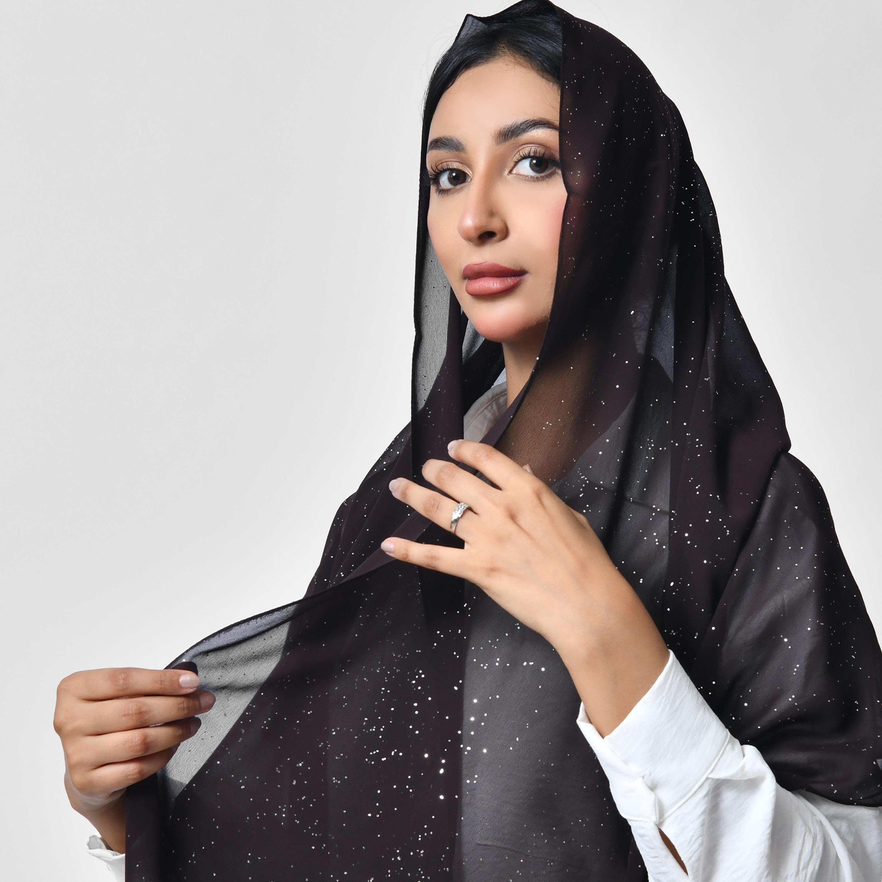Hawraa Shiny Silver Prints Chiffon Women's Scarf-women-arabicclothing-headscarf-hijab-image-11