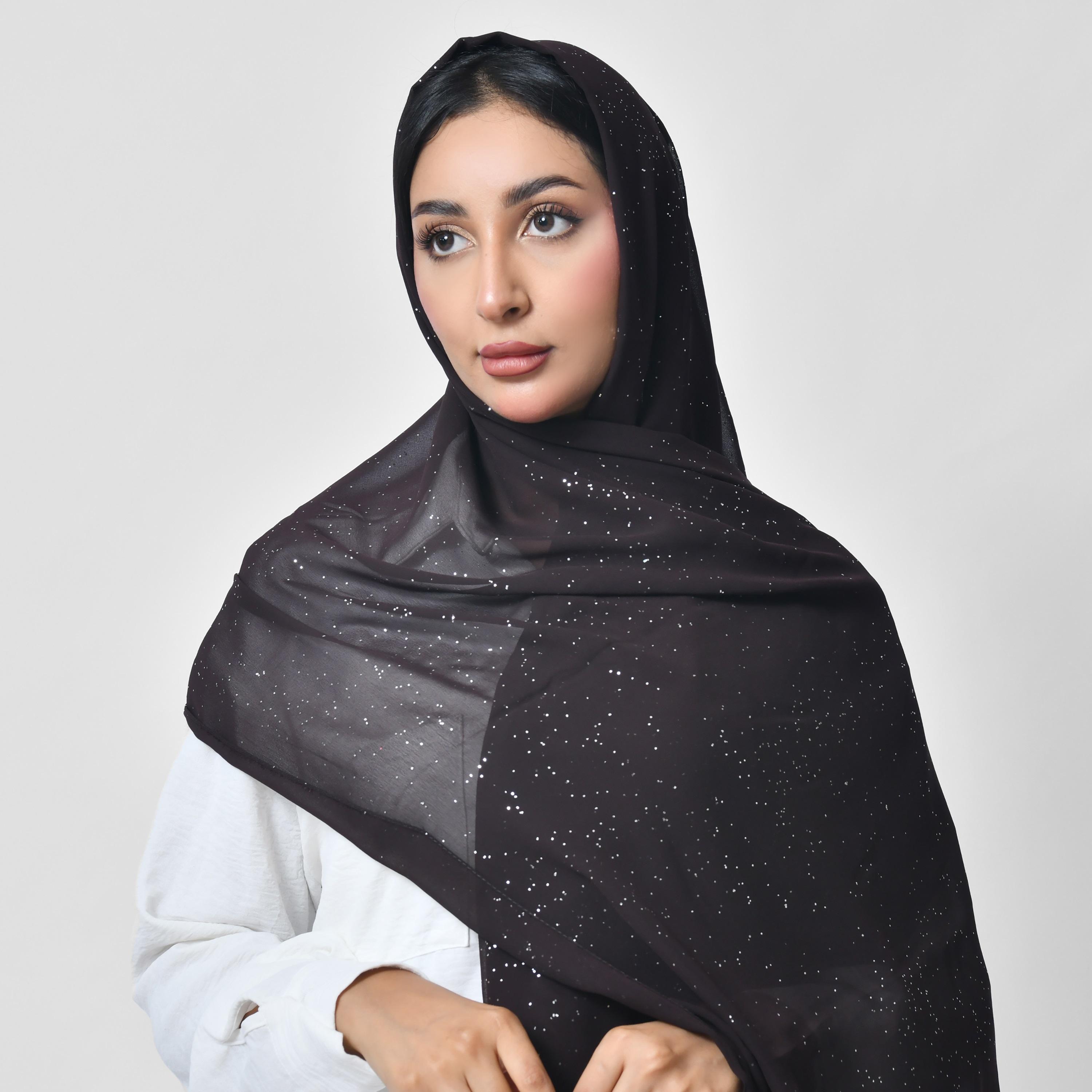 Hawraa Shiny Silver Prints Chiffon Women's Scarf-women-arabicclothing-headscarf-hijab-image-12
