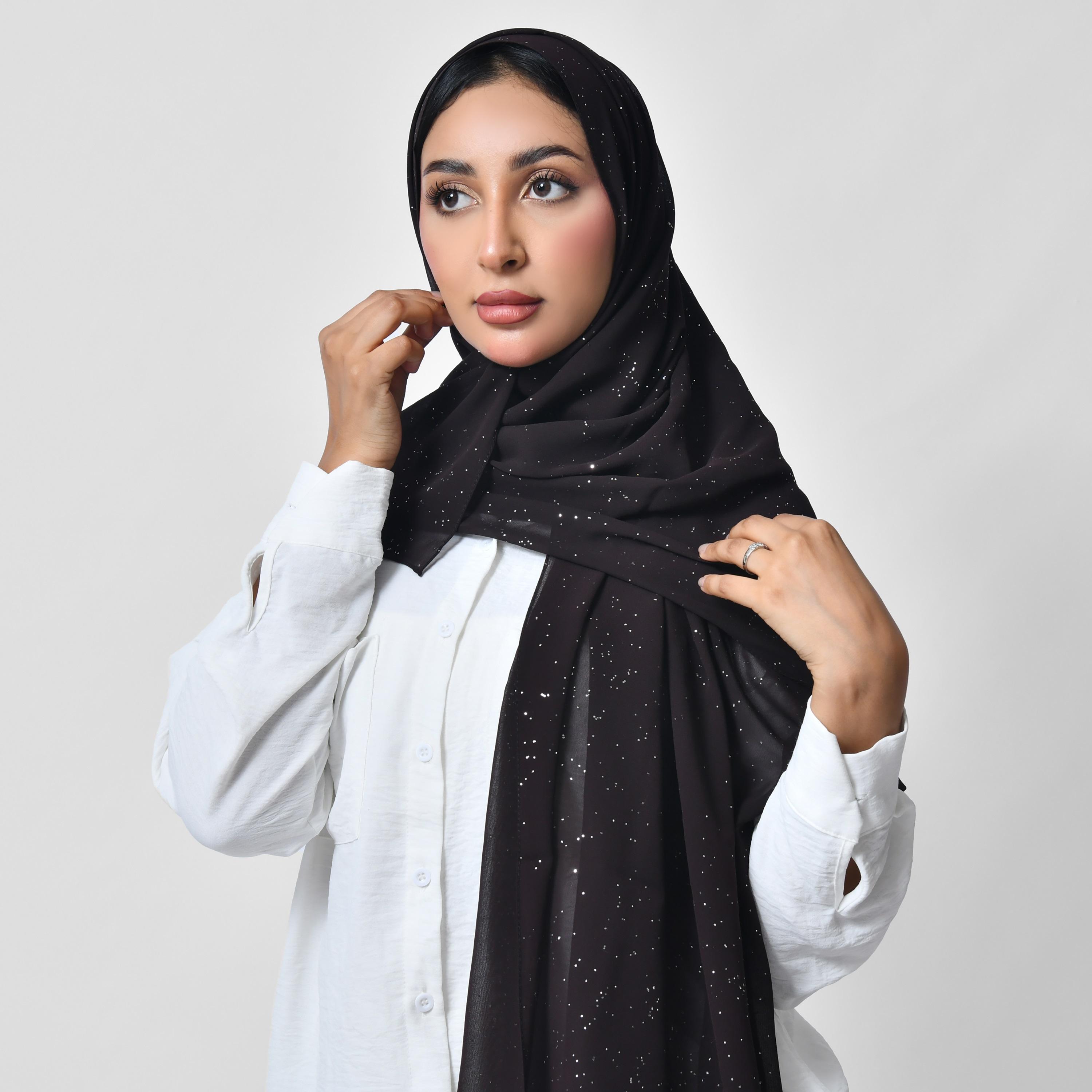Hawraa Shiny Silver Prints Chiffon Women's Scarf-women-arabicclothing-headscarf-hijab-image-13