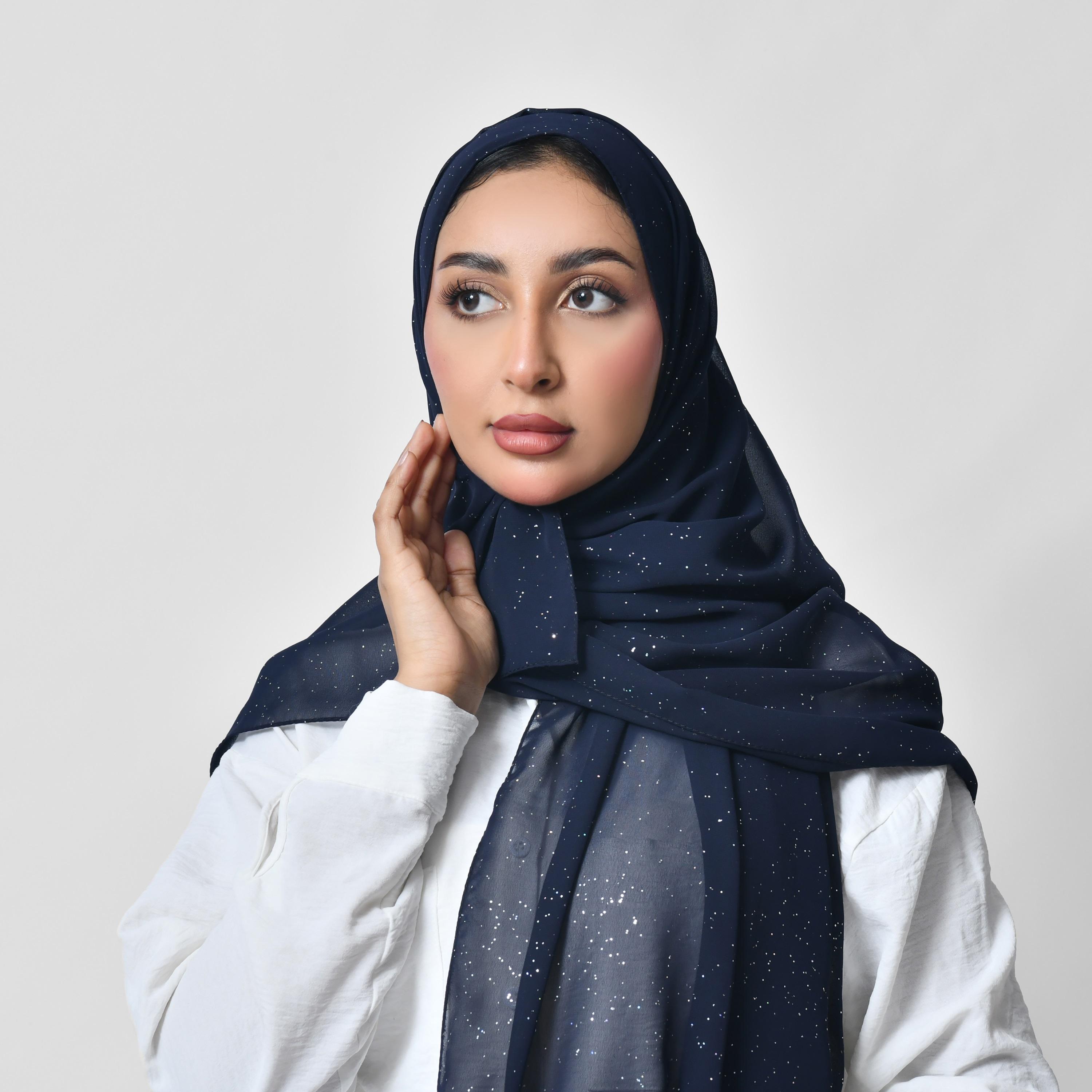 Hawraa Shiny Silver Prints Chiffon Women's Scarf-women-arabicclothing-headscarf-hijab-image-6