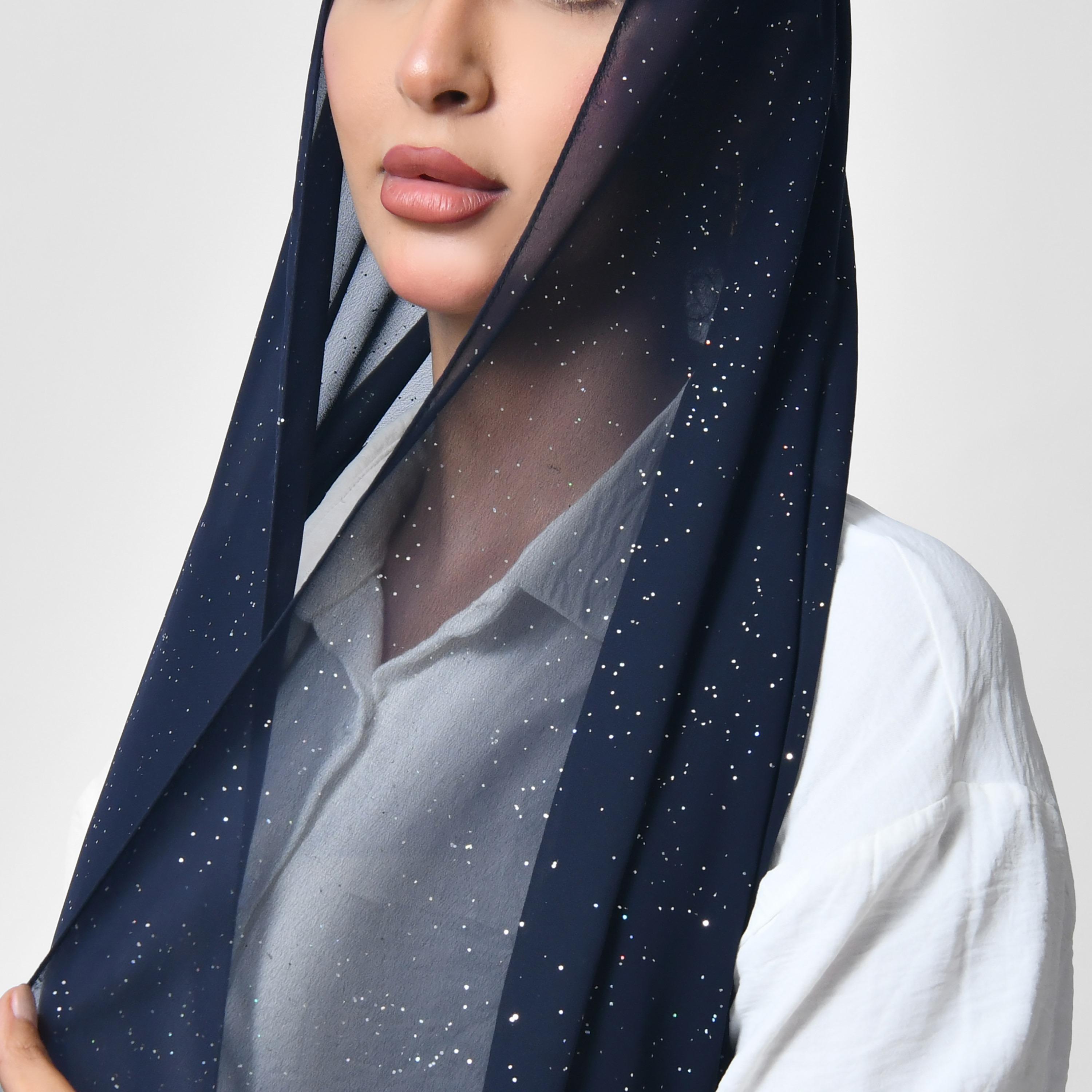 Hawraa Shiny Silver Prints Chiffon Women's Scarf-women-arabicclothing-headscarf-hijab-image-7