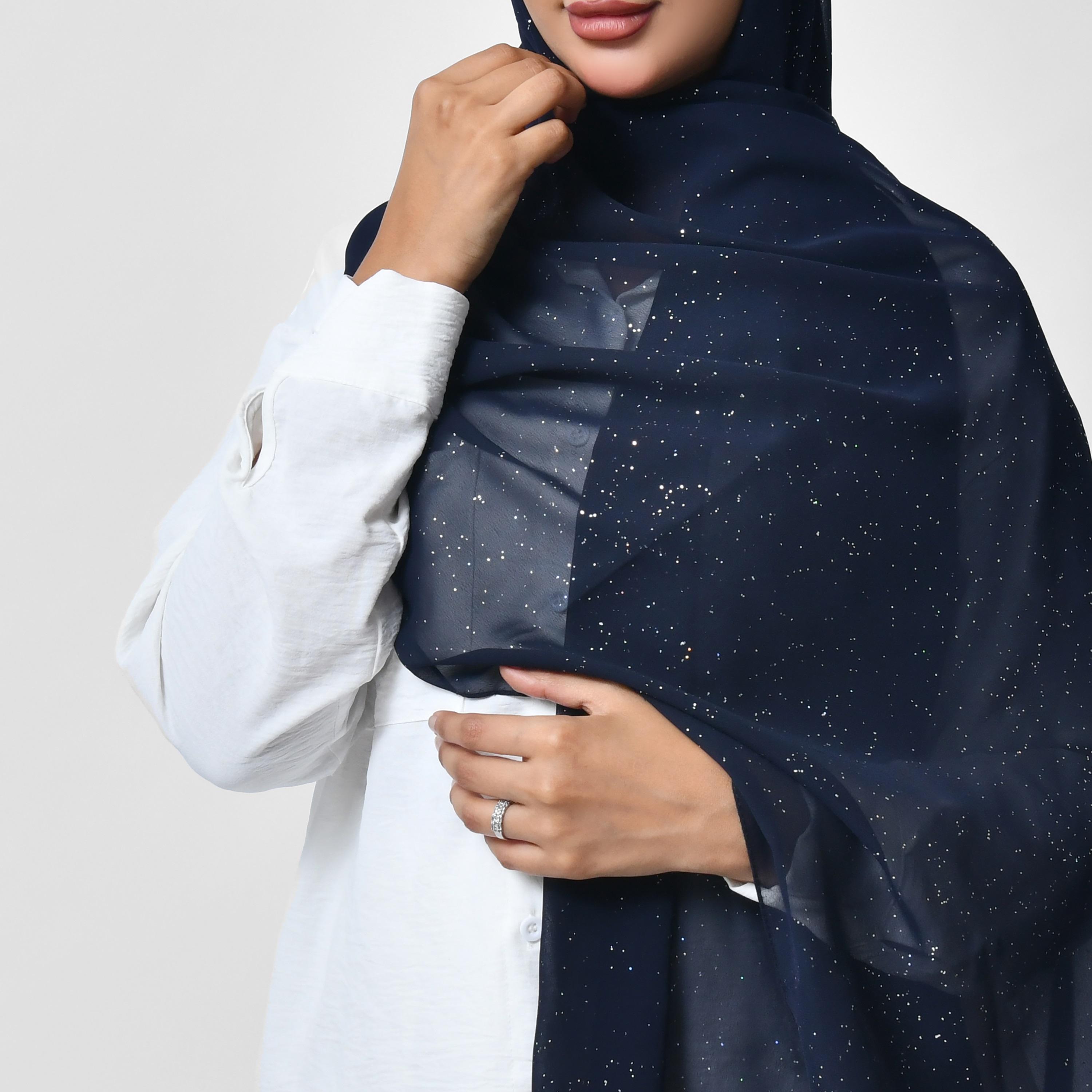 Hawraa Shiny Silver Prints Chiffon Women's Scarf-women-arabicclothing-headscarf-hijab-image-8